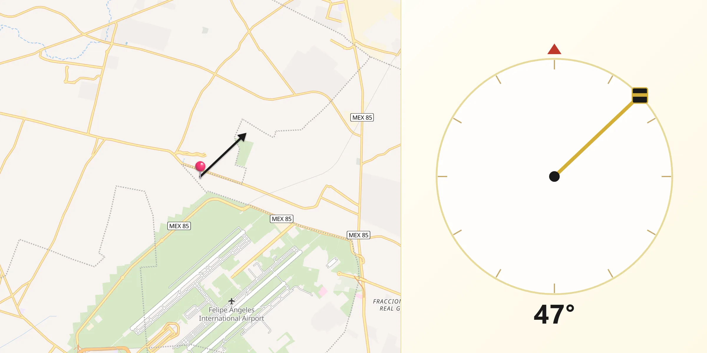 Dirección de la Qibla desde San Juan Pueblo Nuevo
