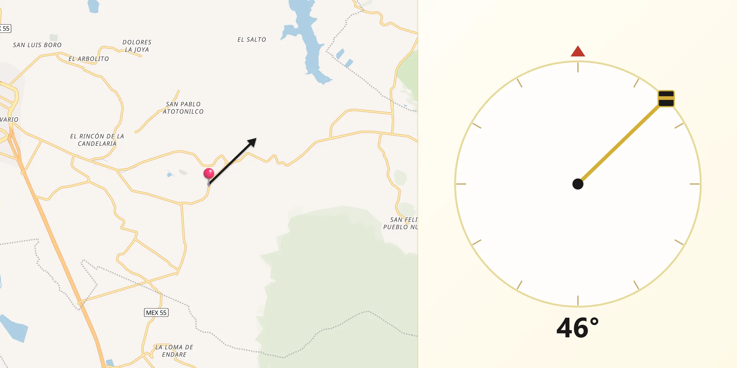 Dirección de la Qibla desde San Pedro del Rosal