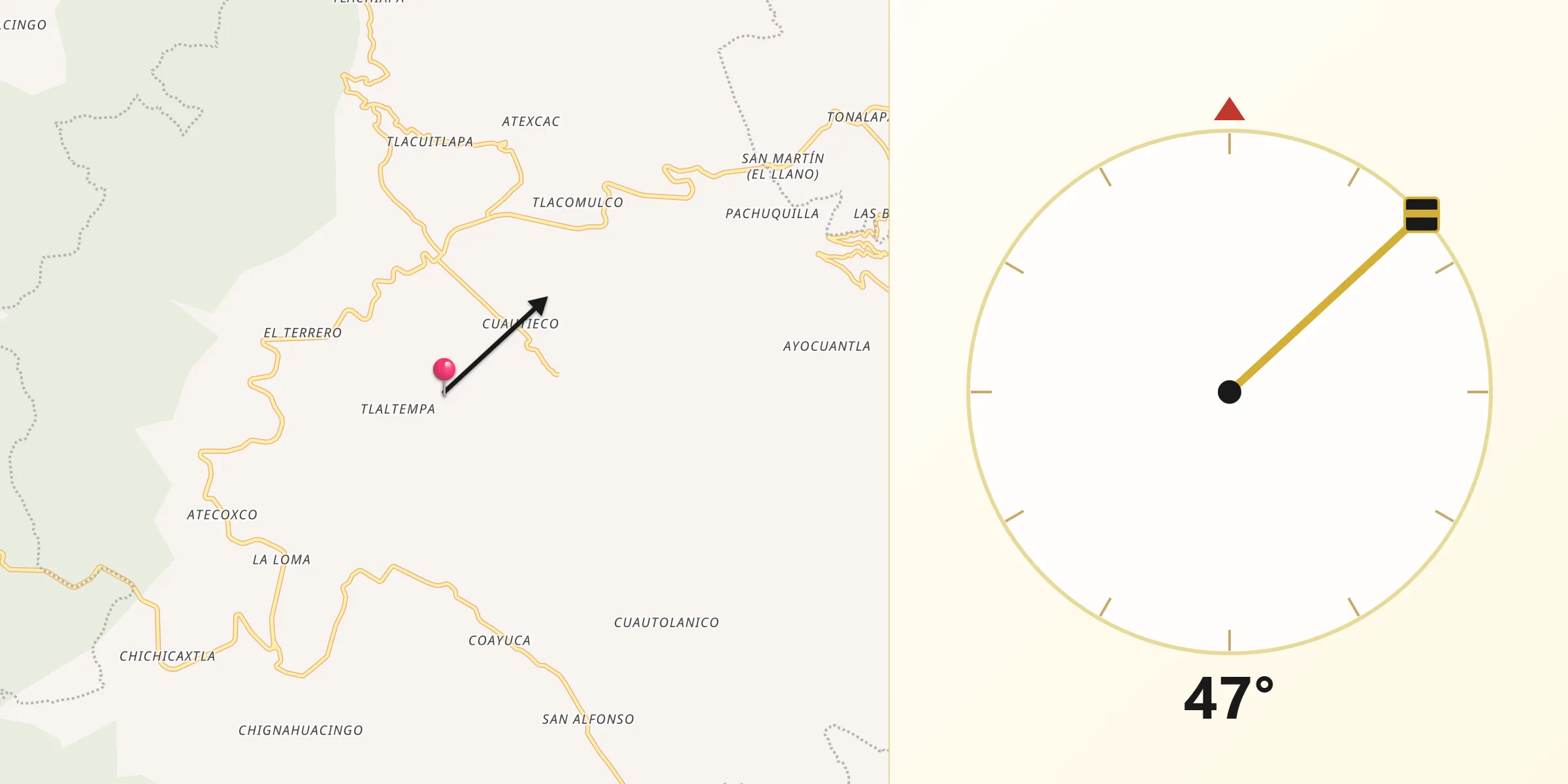 Dirección de la Qibla desde Aquixtla