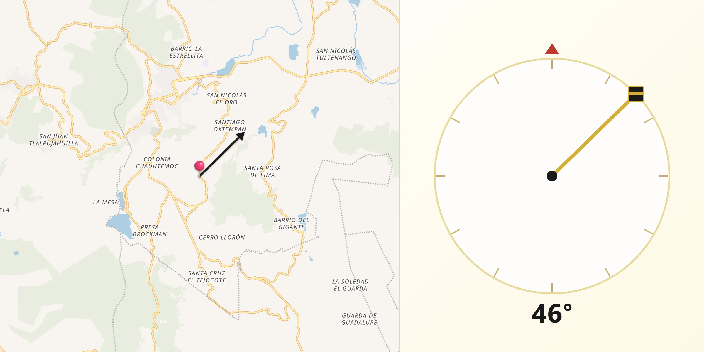 Dirección de la Qibla desde Santiago Oxtempan