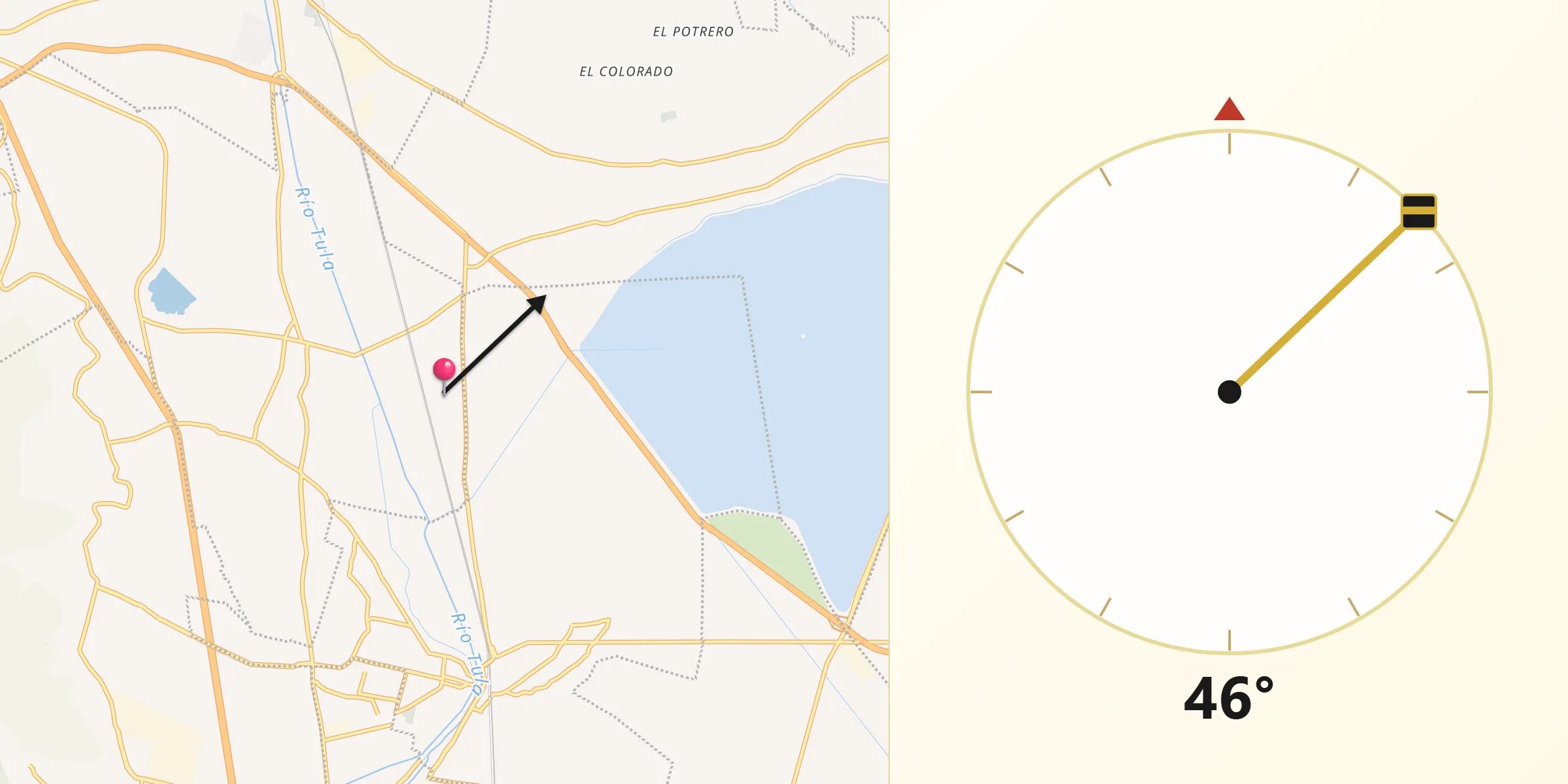 Dirección de la Qibla desde La Planada