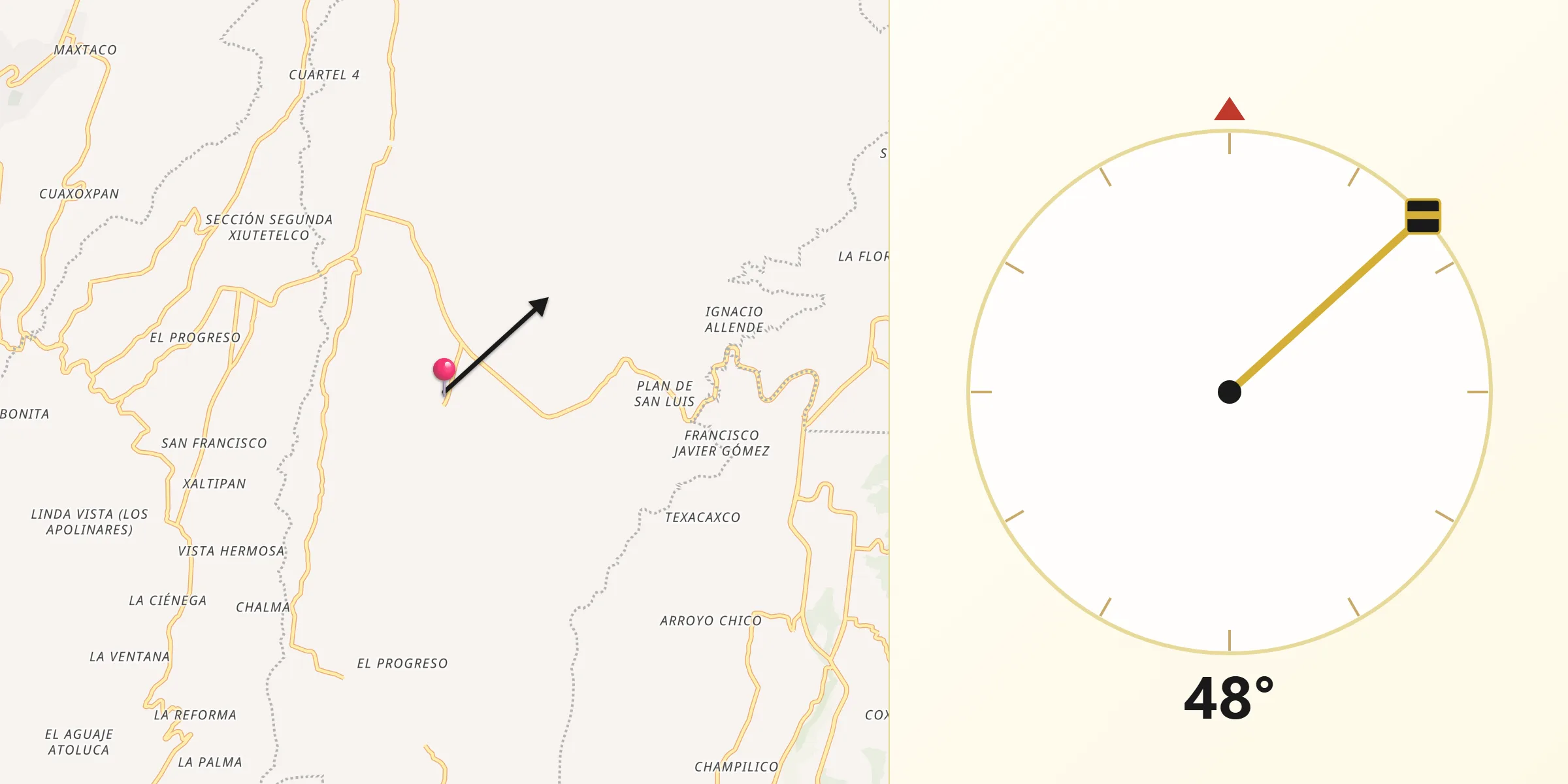 Dirección de la Qibla desde Ahuacatán