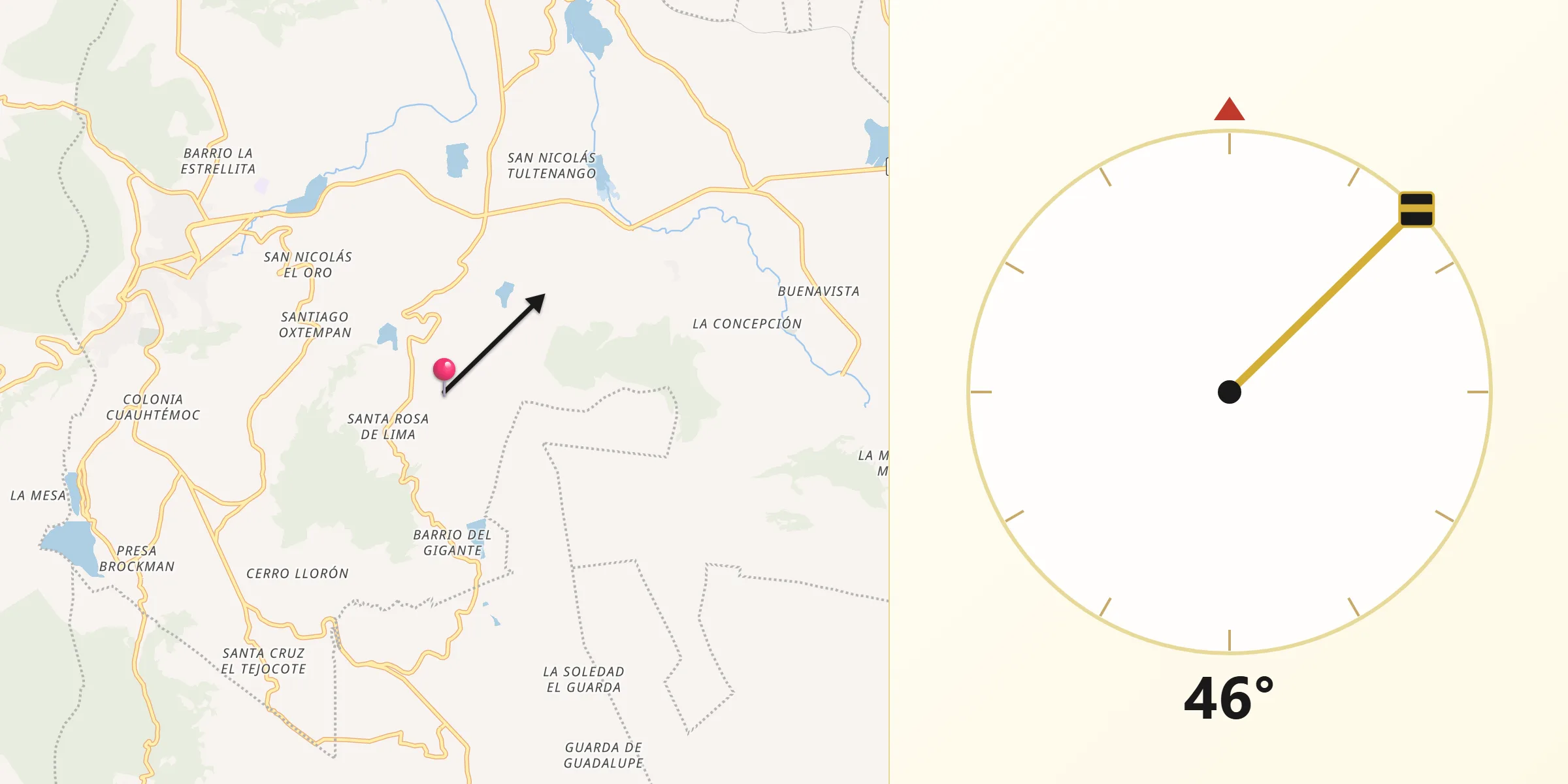 Dirección de la Qibla desde Santa Rosa de Lima