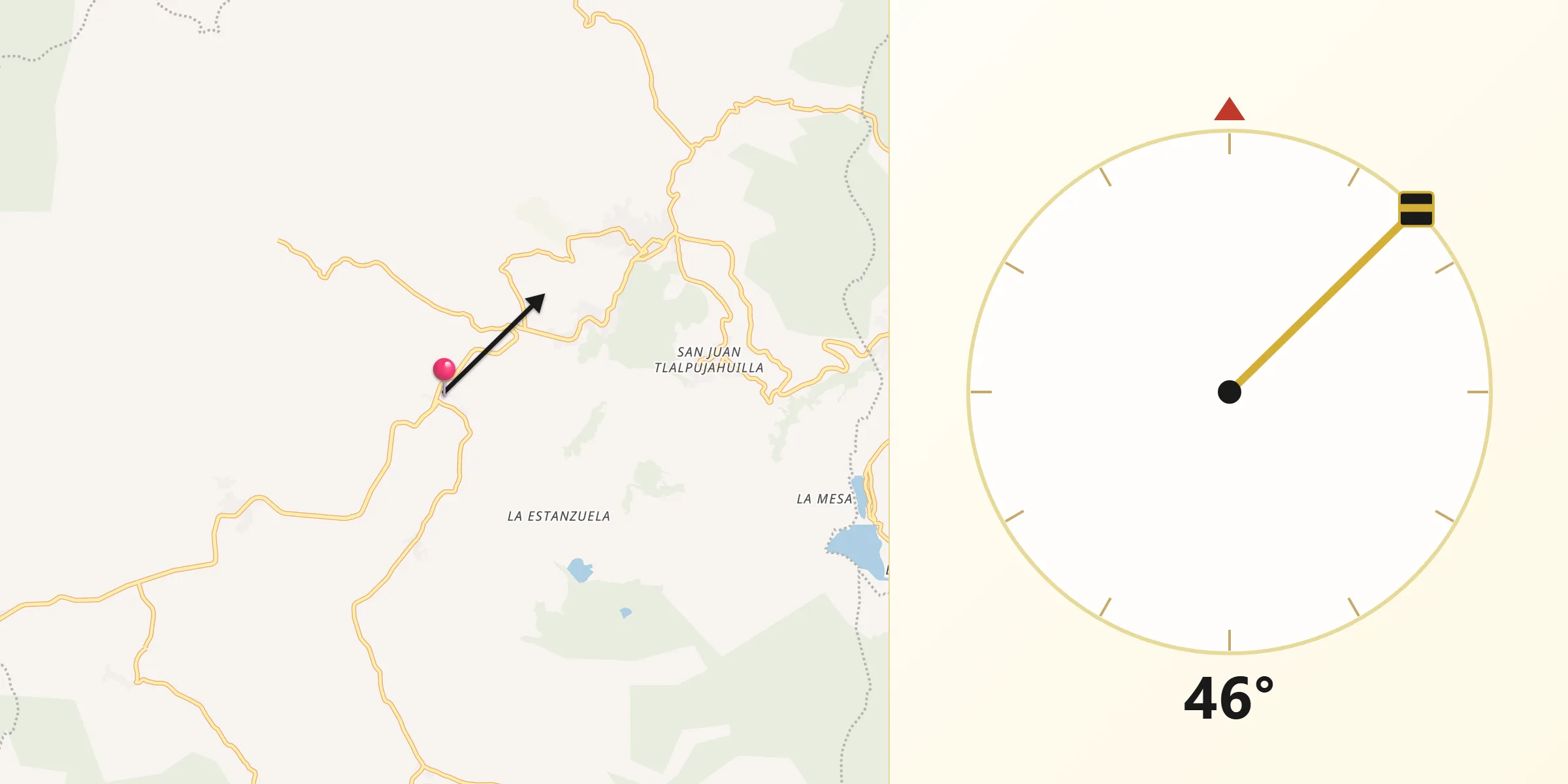 Dirección de la Qibla desde Santa María de los Ángeles