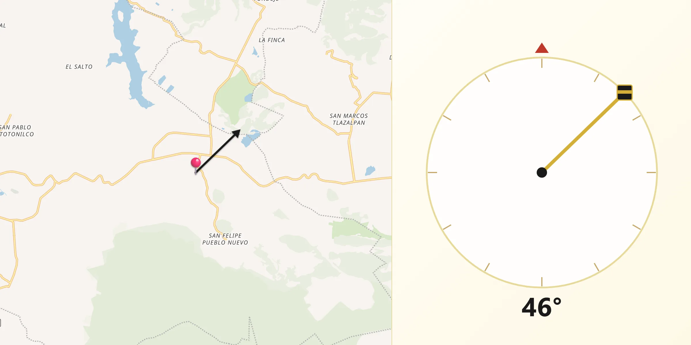 Dirección de la Qibla desde Santiago Acutzilapan