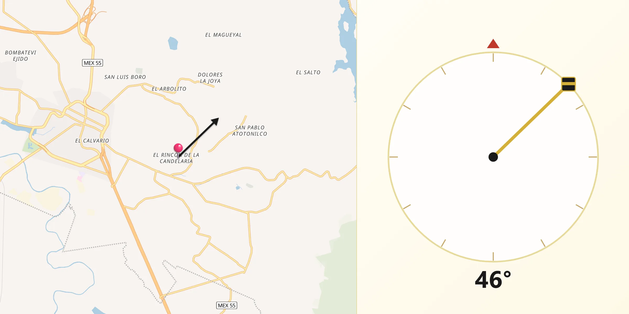 Dirección de la Qibla desde El Rincón de la Candelaria