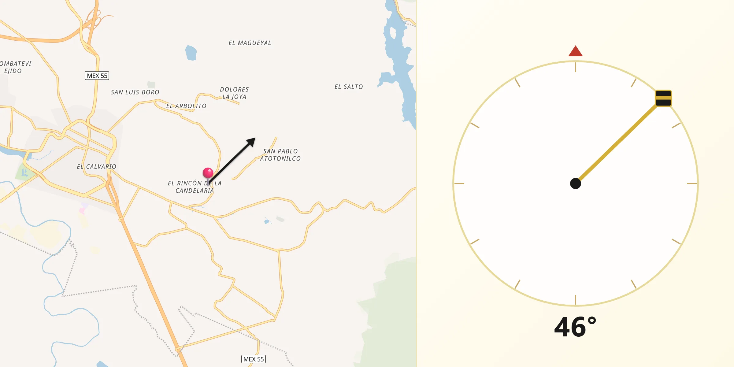 Dirección de la Qibla desde San José del Tunal