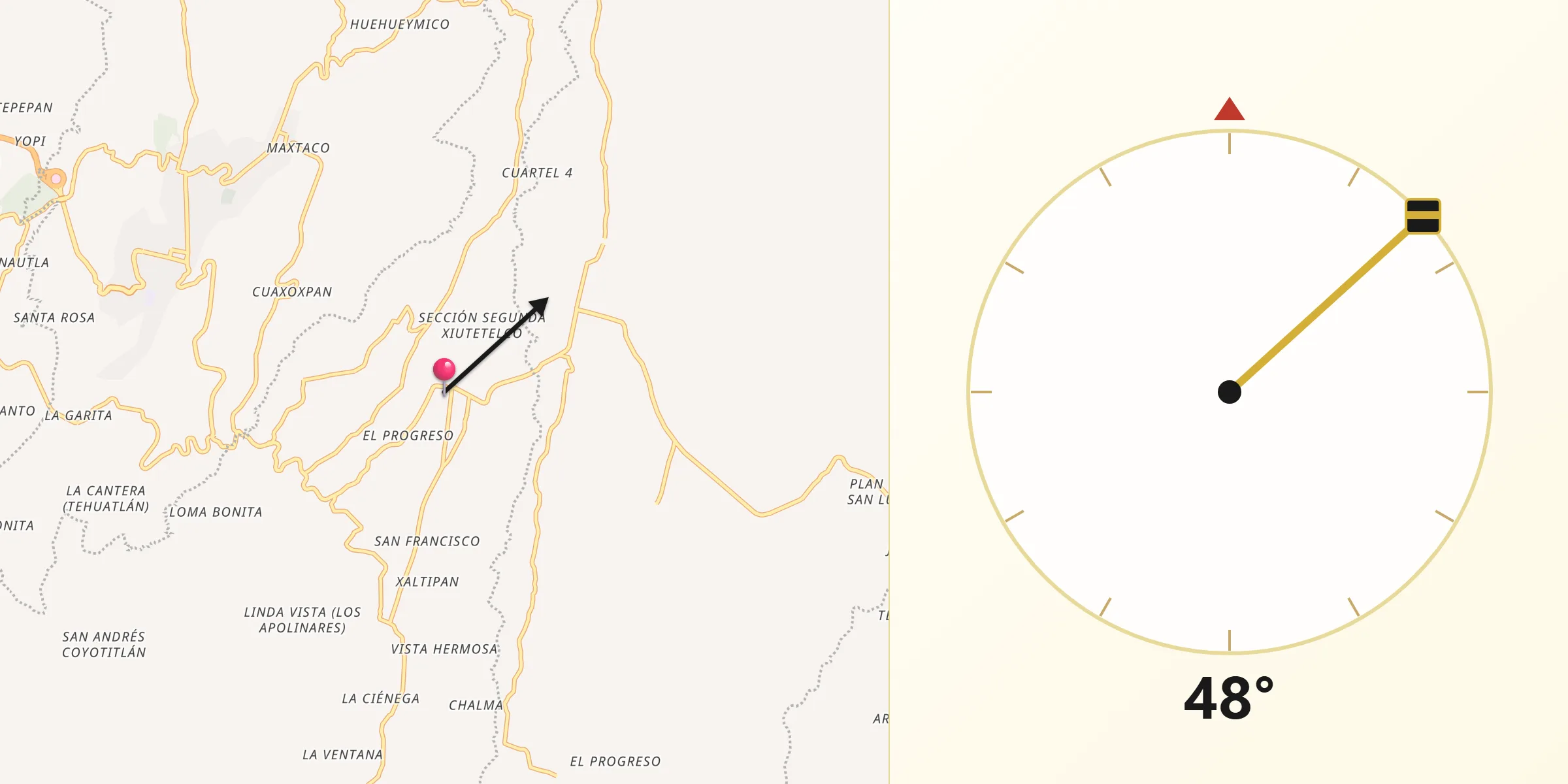 Dirección de la Qibla desde San Juan Xiutetelco