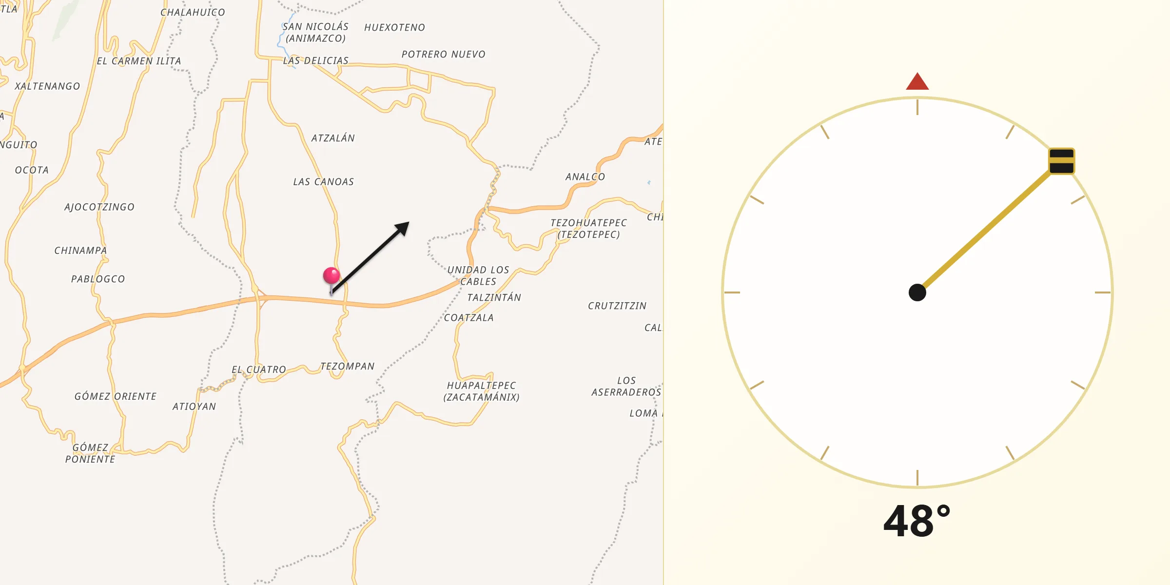Dirección de la Qibla desde Apatauyan