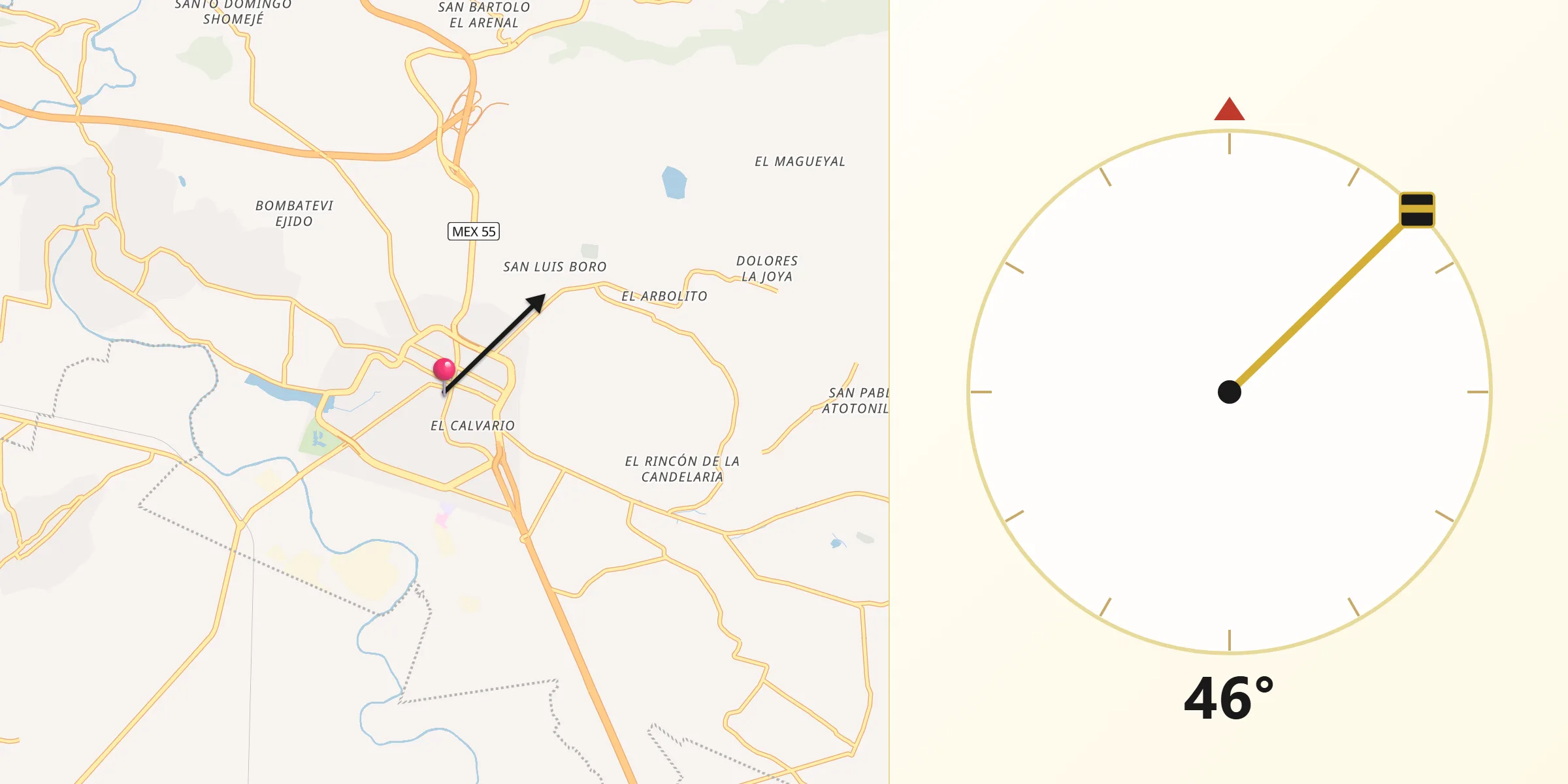 Dirección de la Qibla desde Atlacomulco de Fabela