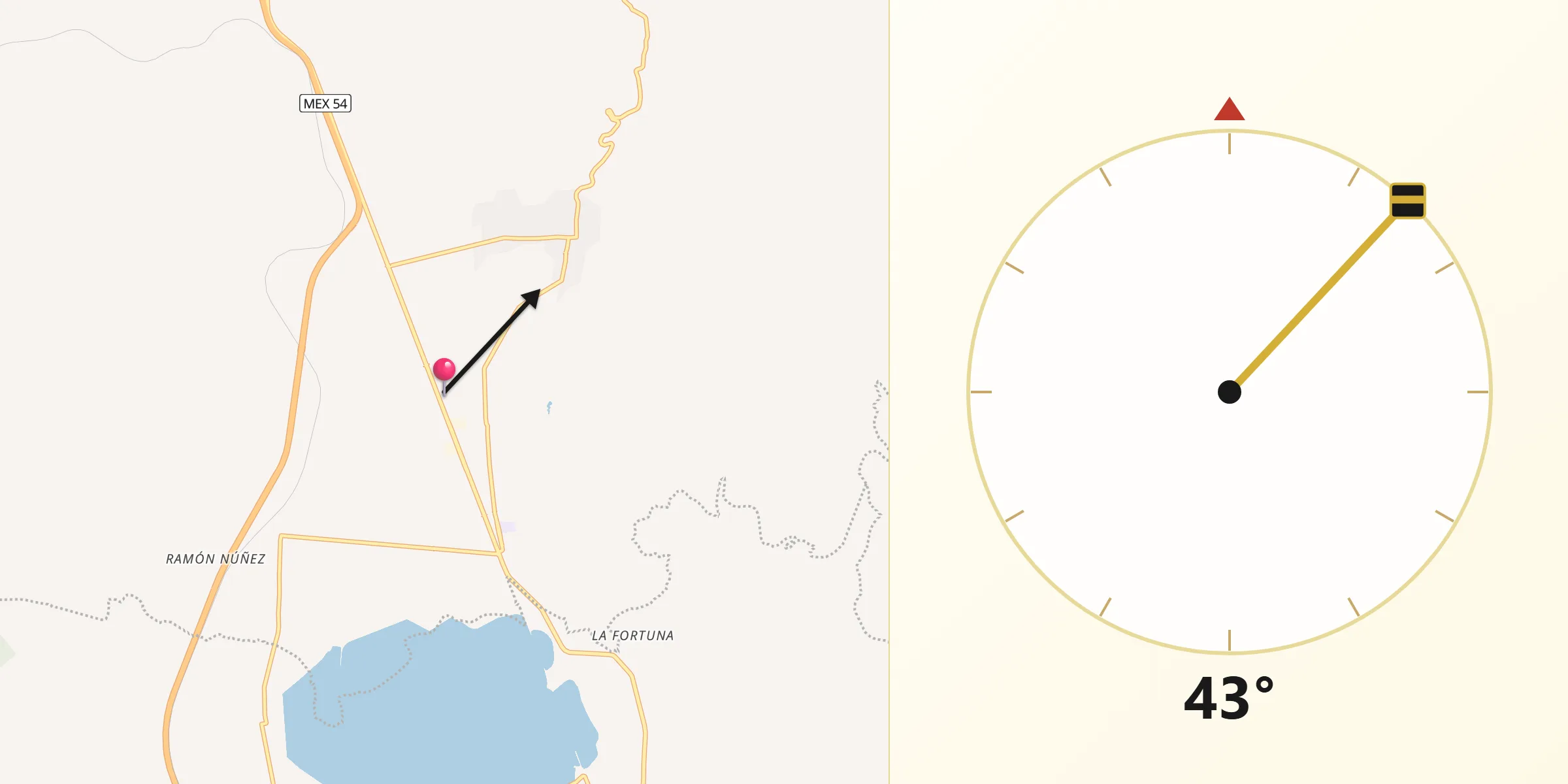 Dirección de la Qibla desde Gómez Farías