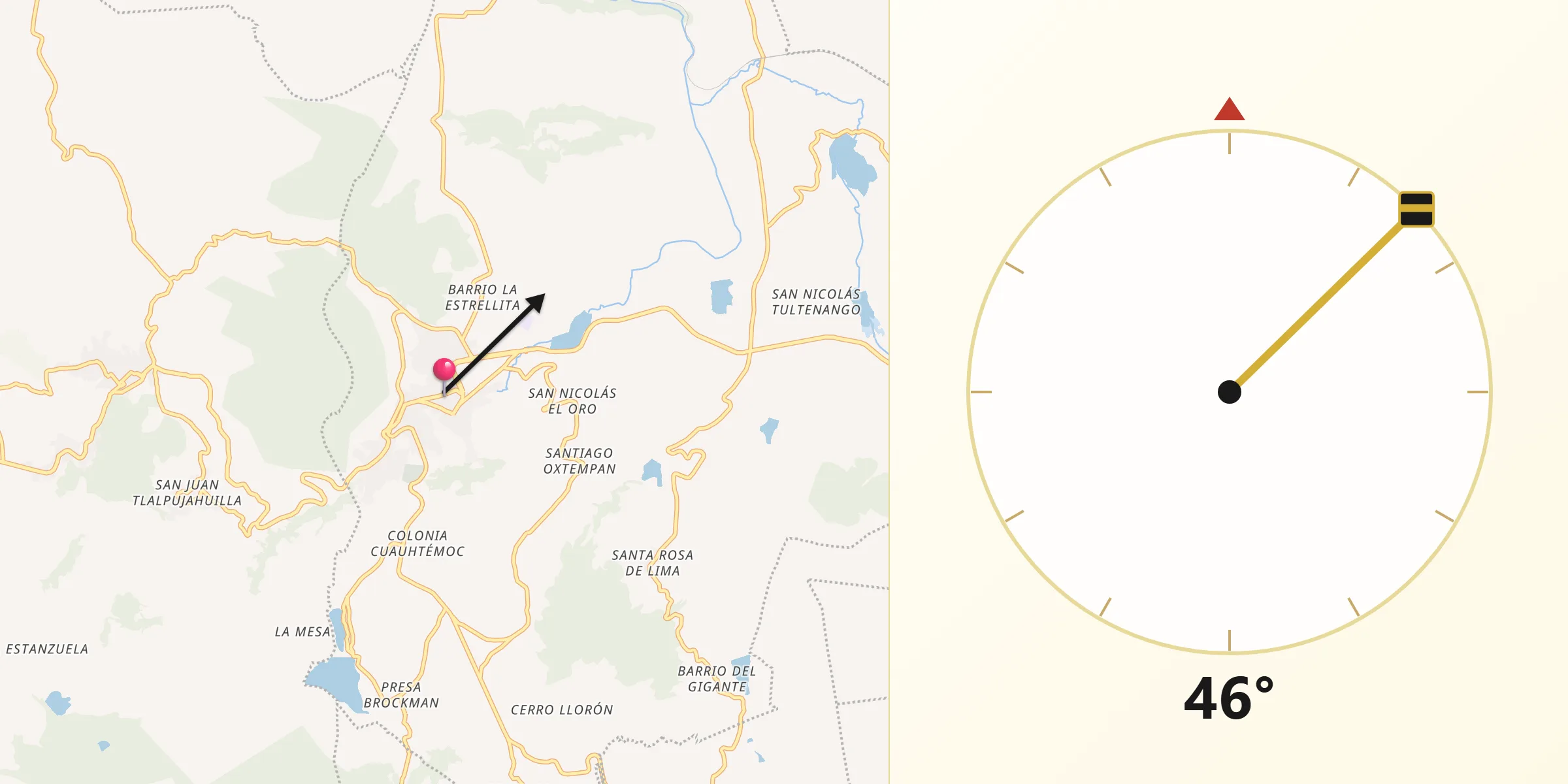 Dirección de la Qibla desde El Oro de Hidalgo