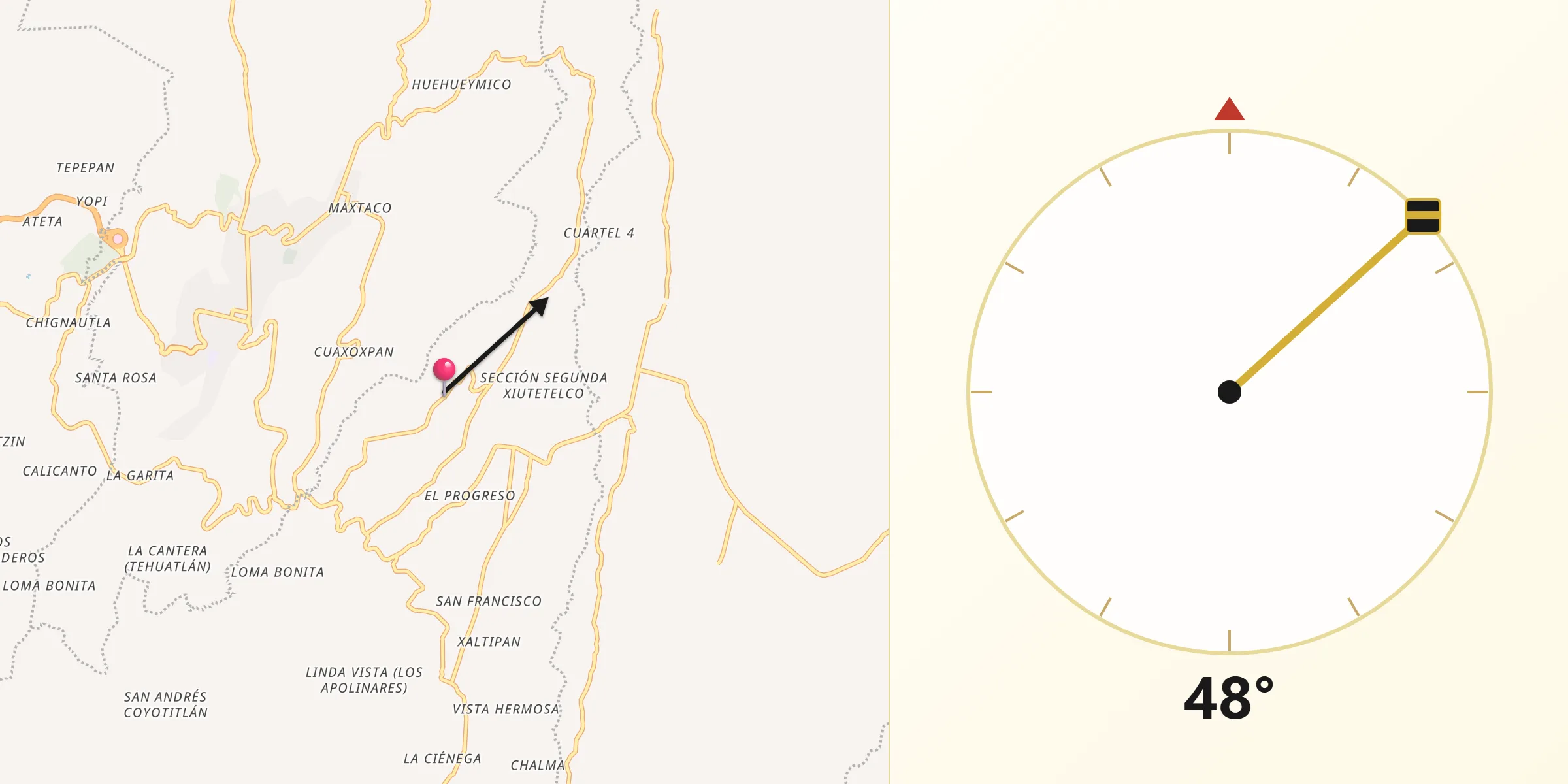 Dirección de la Qibla desde San José