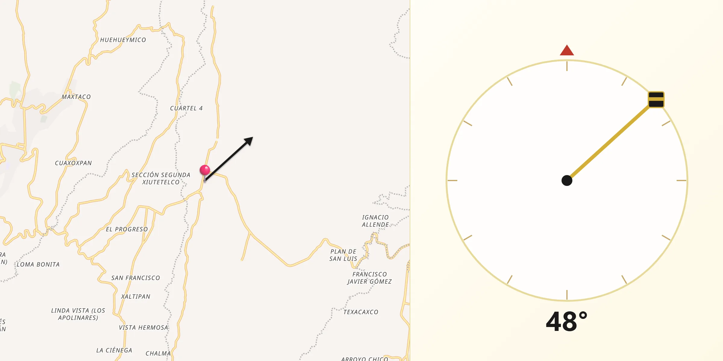 Dirección de la Qibla desde Jalacingo