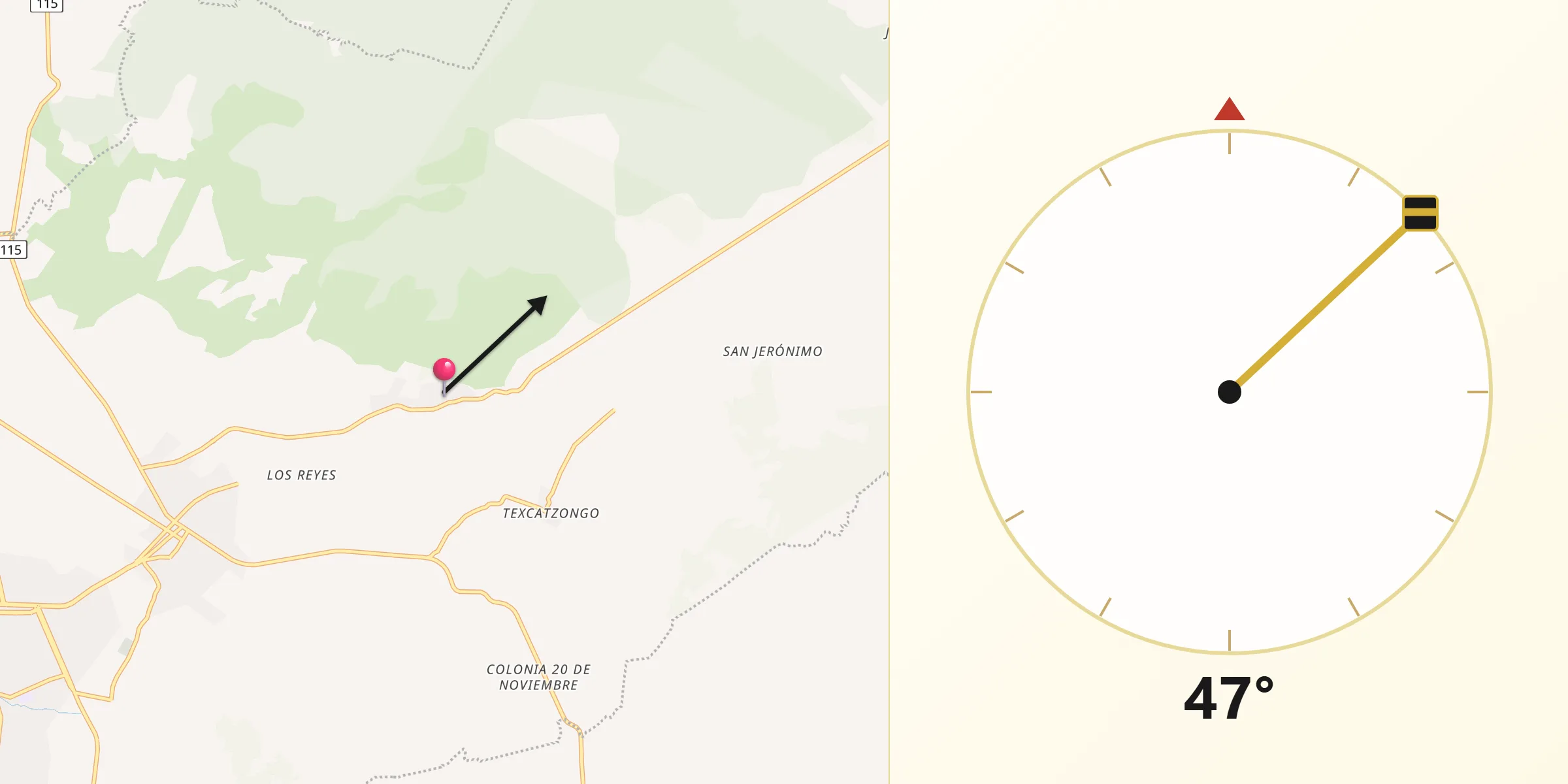 Dirección de la Qibla desde Los Cides