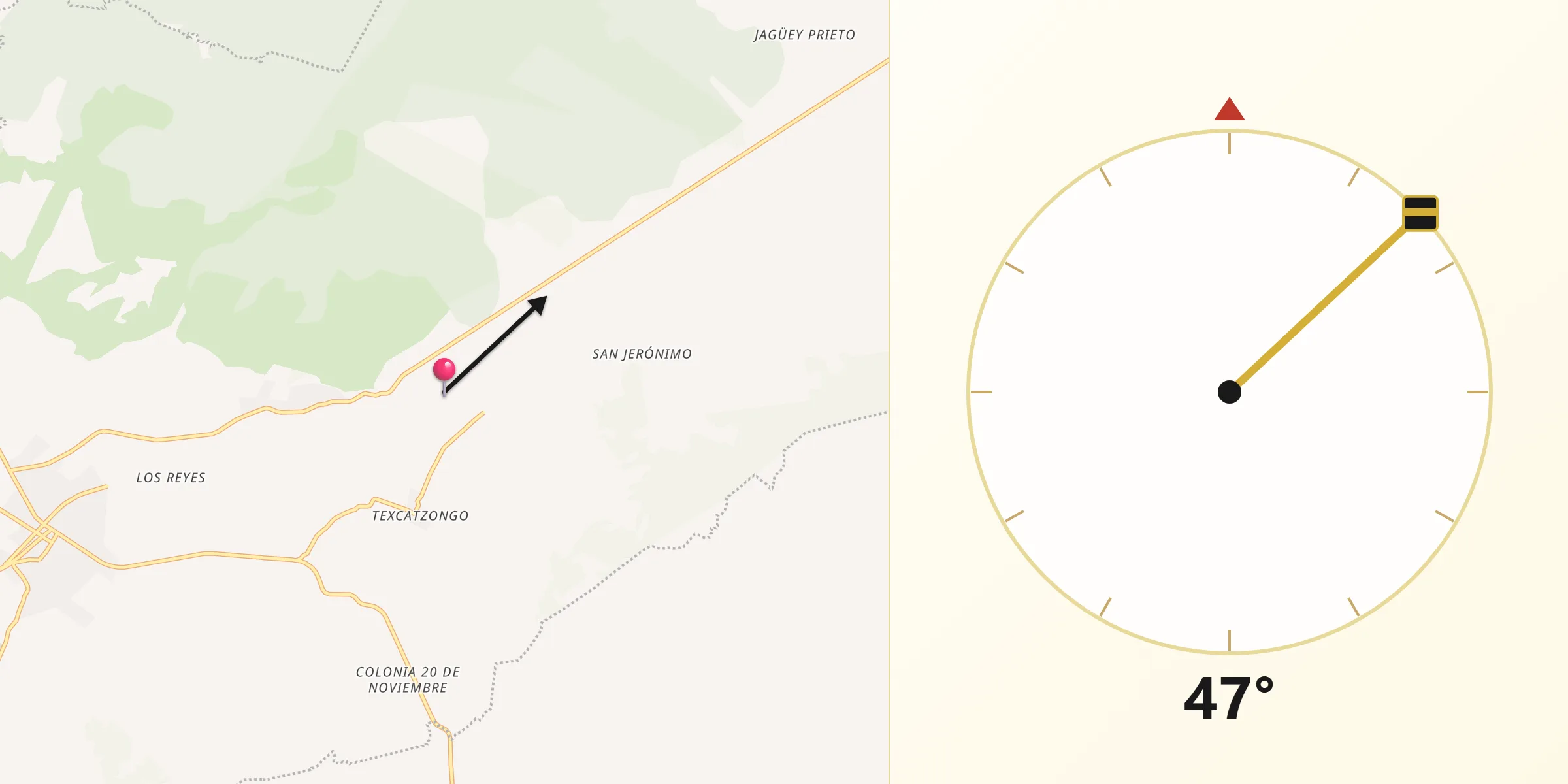 Dirección de la Qibla desde Tepeapulco