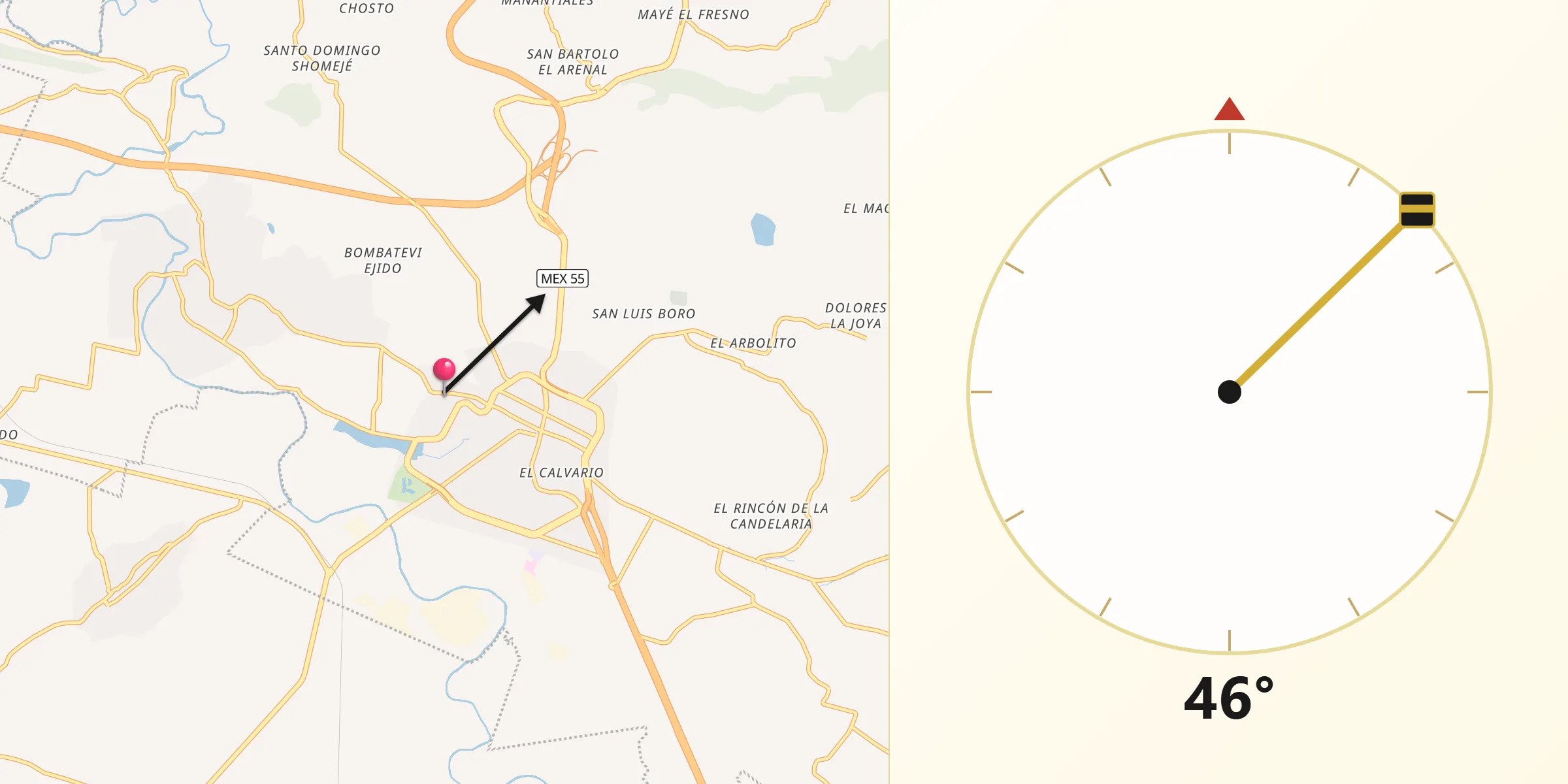Dirección de la Qibla desde Santa Cruz Bombatevi