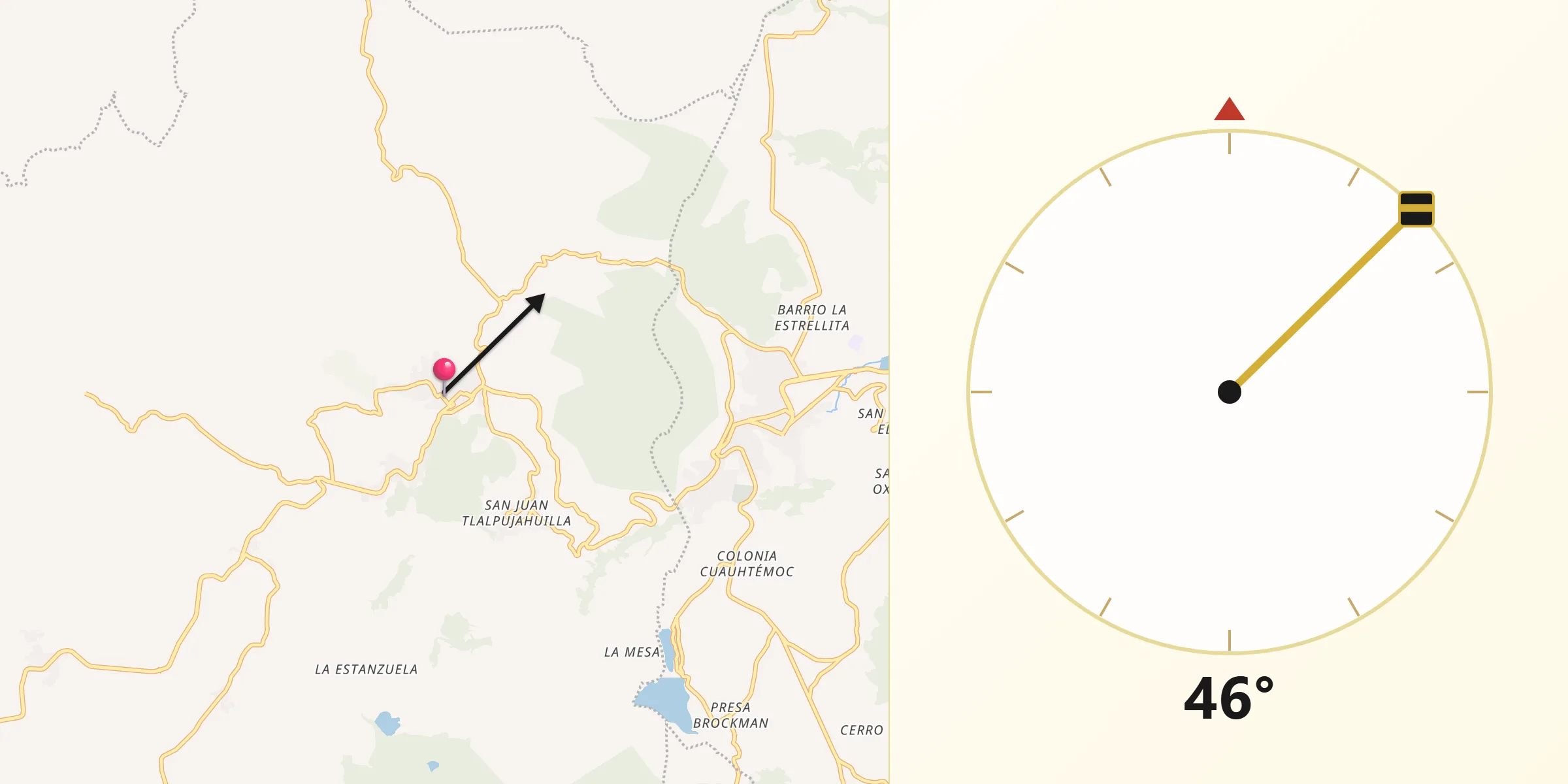 Dirección de la Qibla desde Tlalpujahua de Rayón