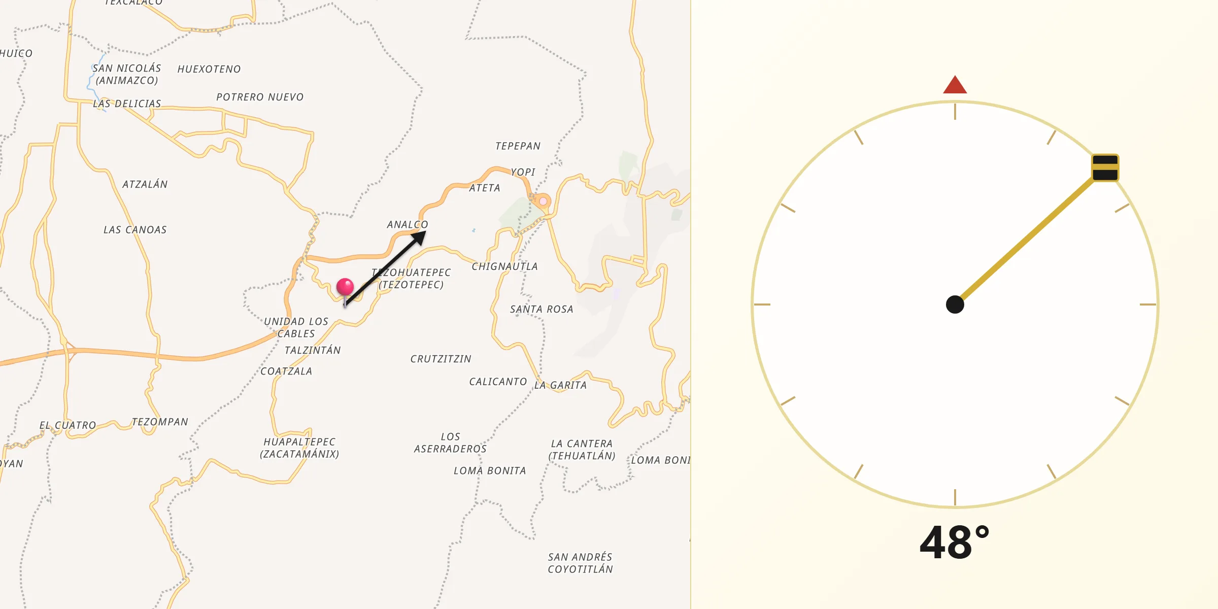Dirección de la Qibla desde Coahuixco