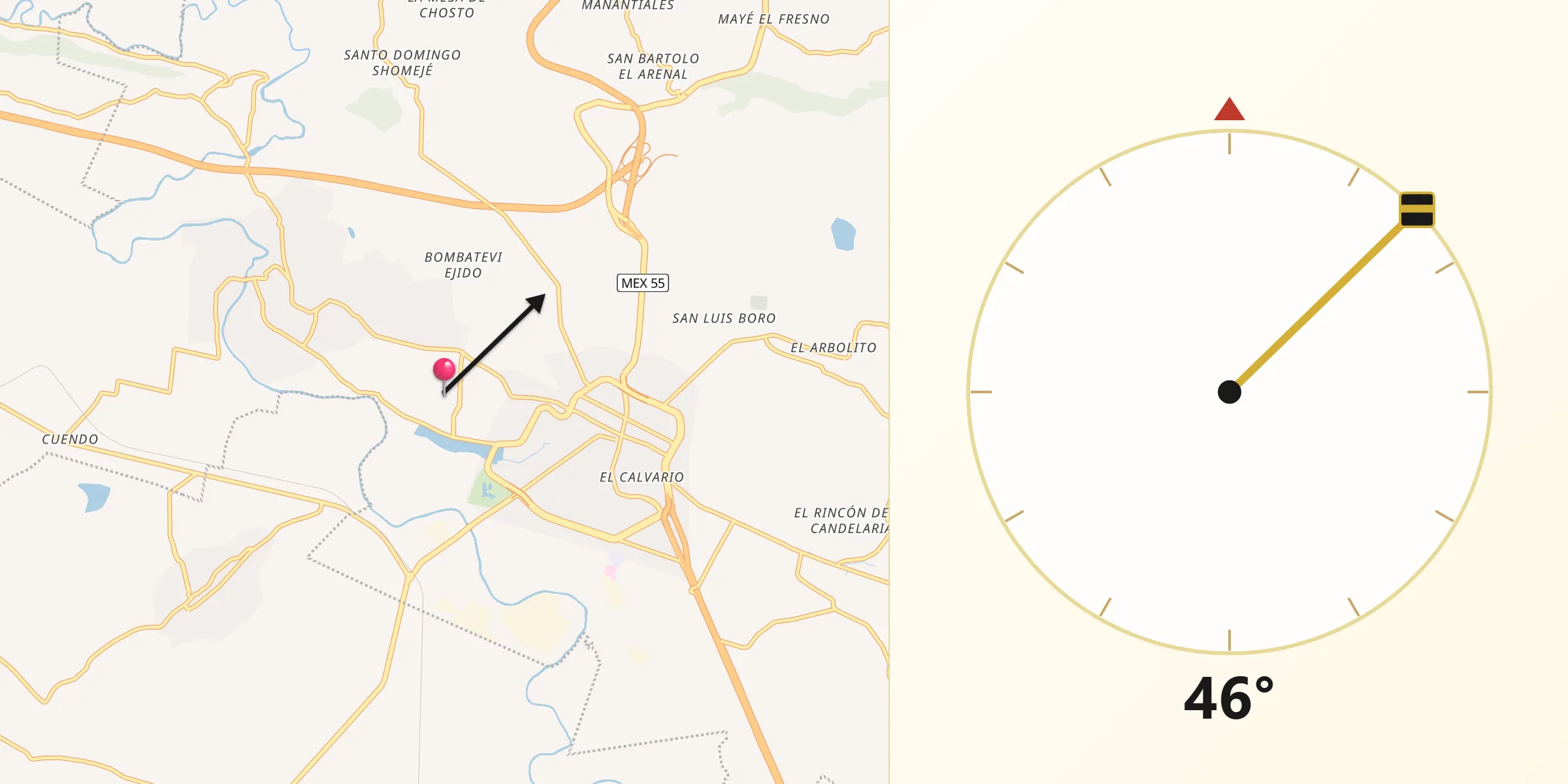 Dirección de la Qibla desde Colonia Río Lerma (Tic Ti)