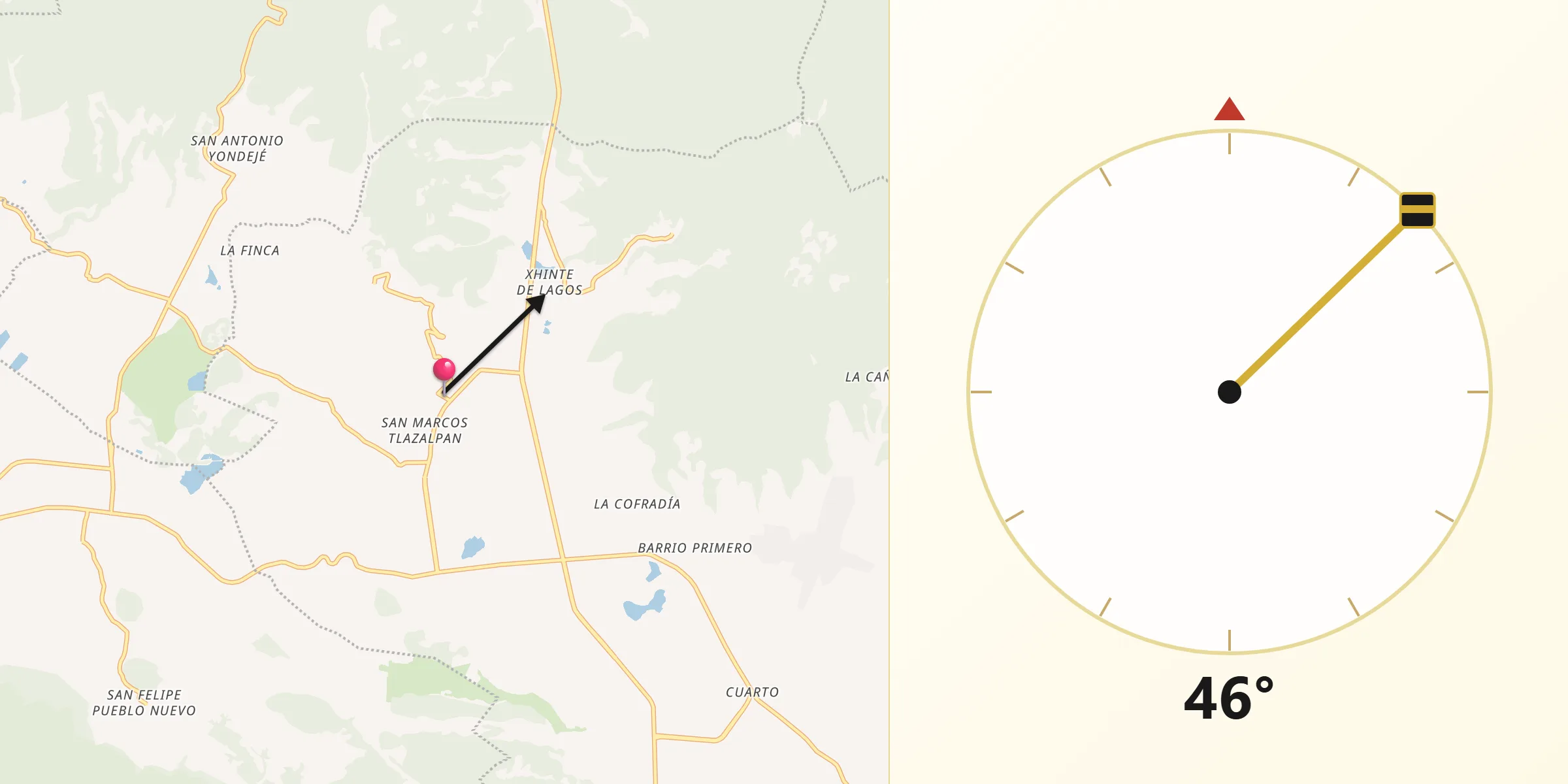 Dirección de la Qibla desde San Marcos Tlazalpan