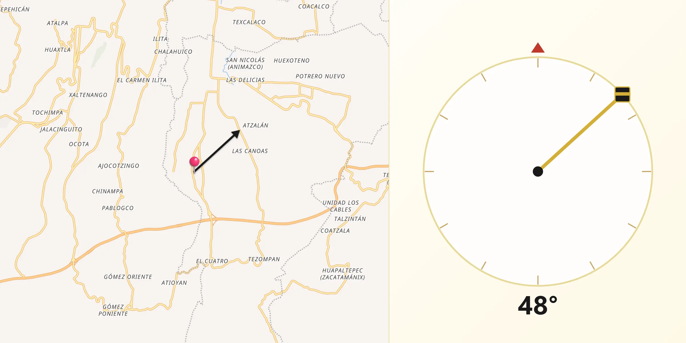 Dirección de la Qibla desde Tezhuatepec