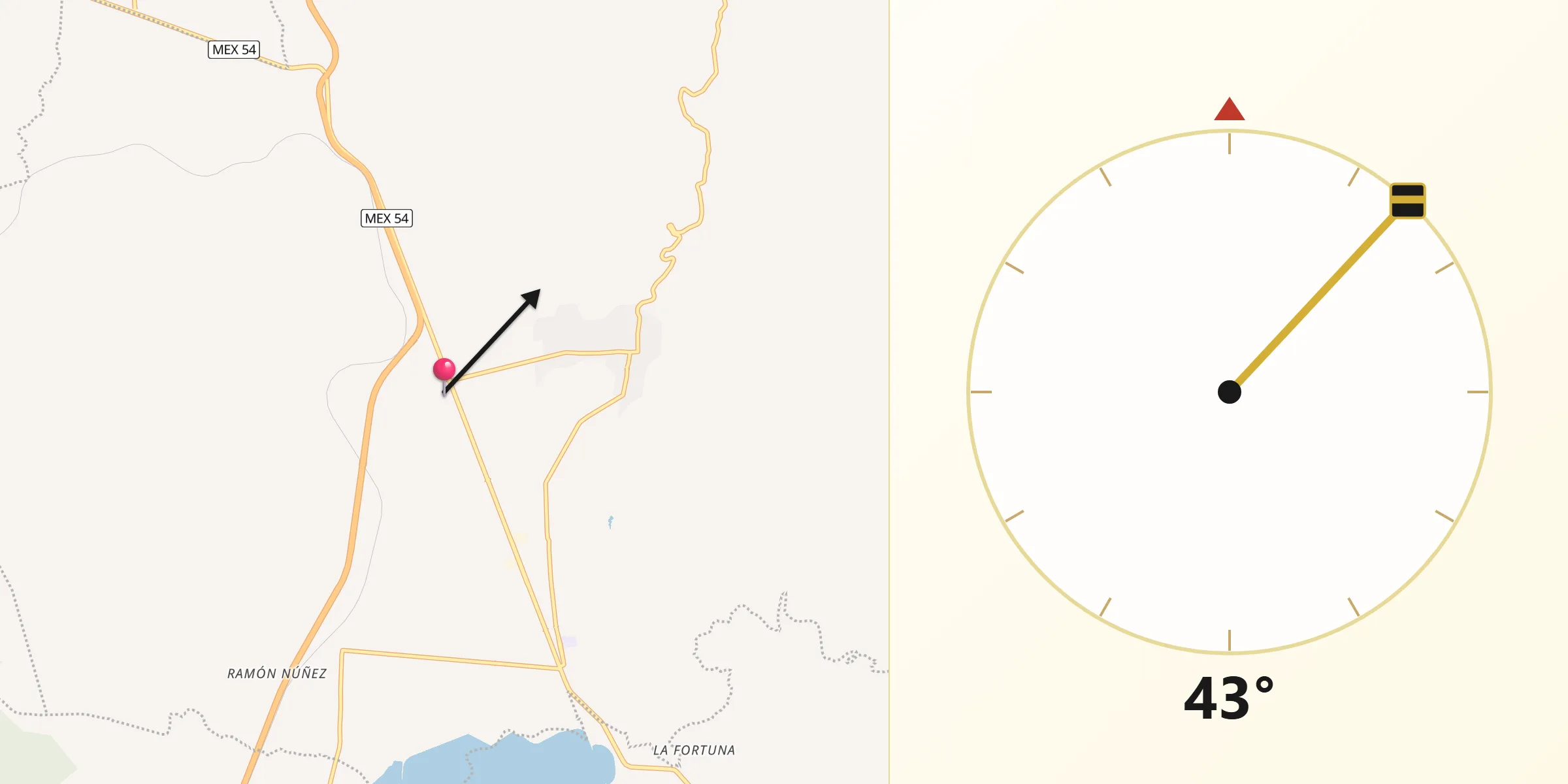 Dirección de la Qibla desde Ejido Uno de Febrero