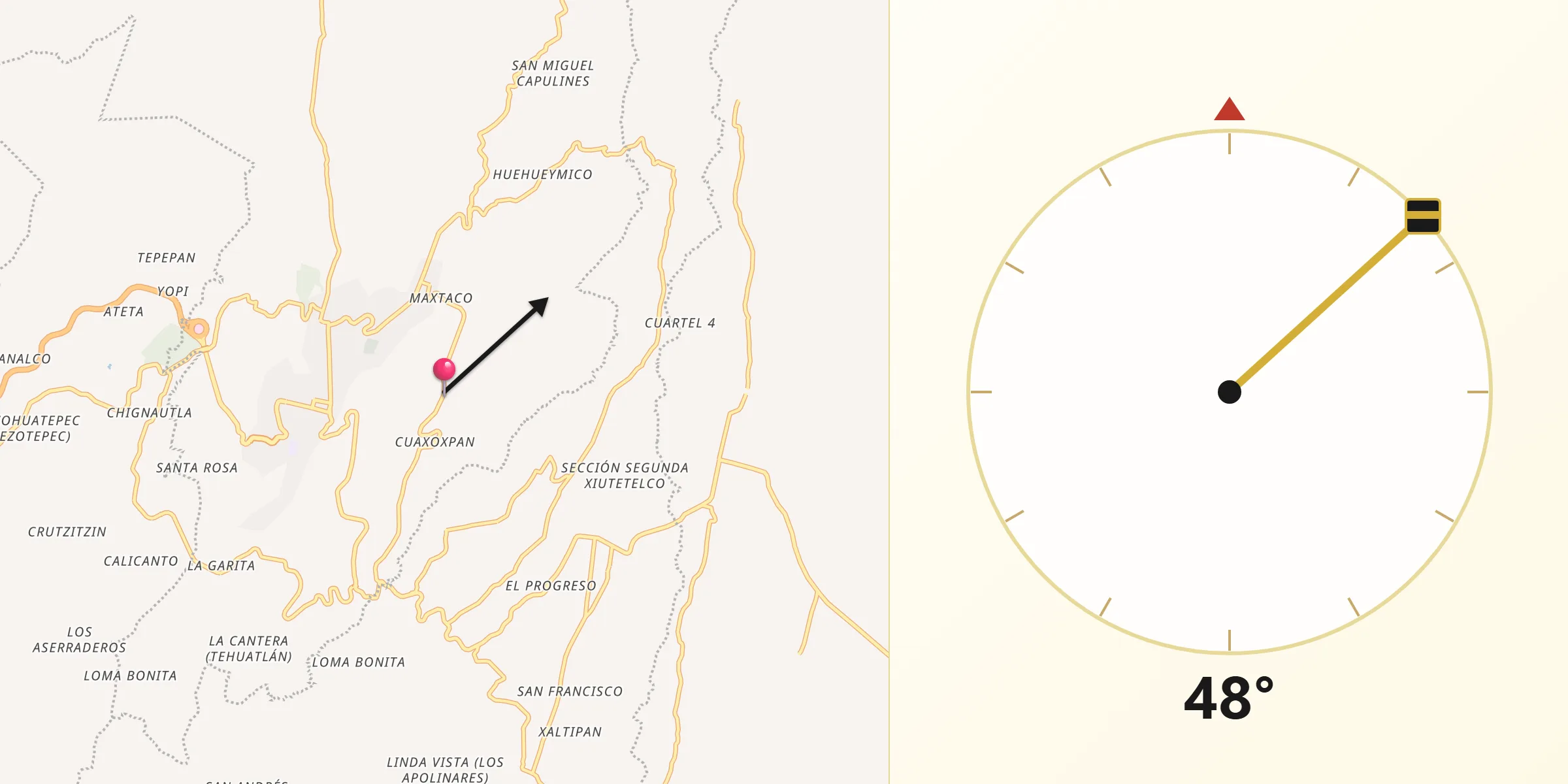 Dirección de la Qibla desde Ixticpan