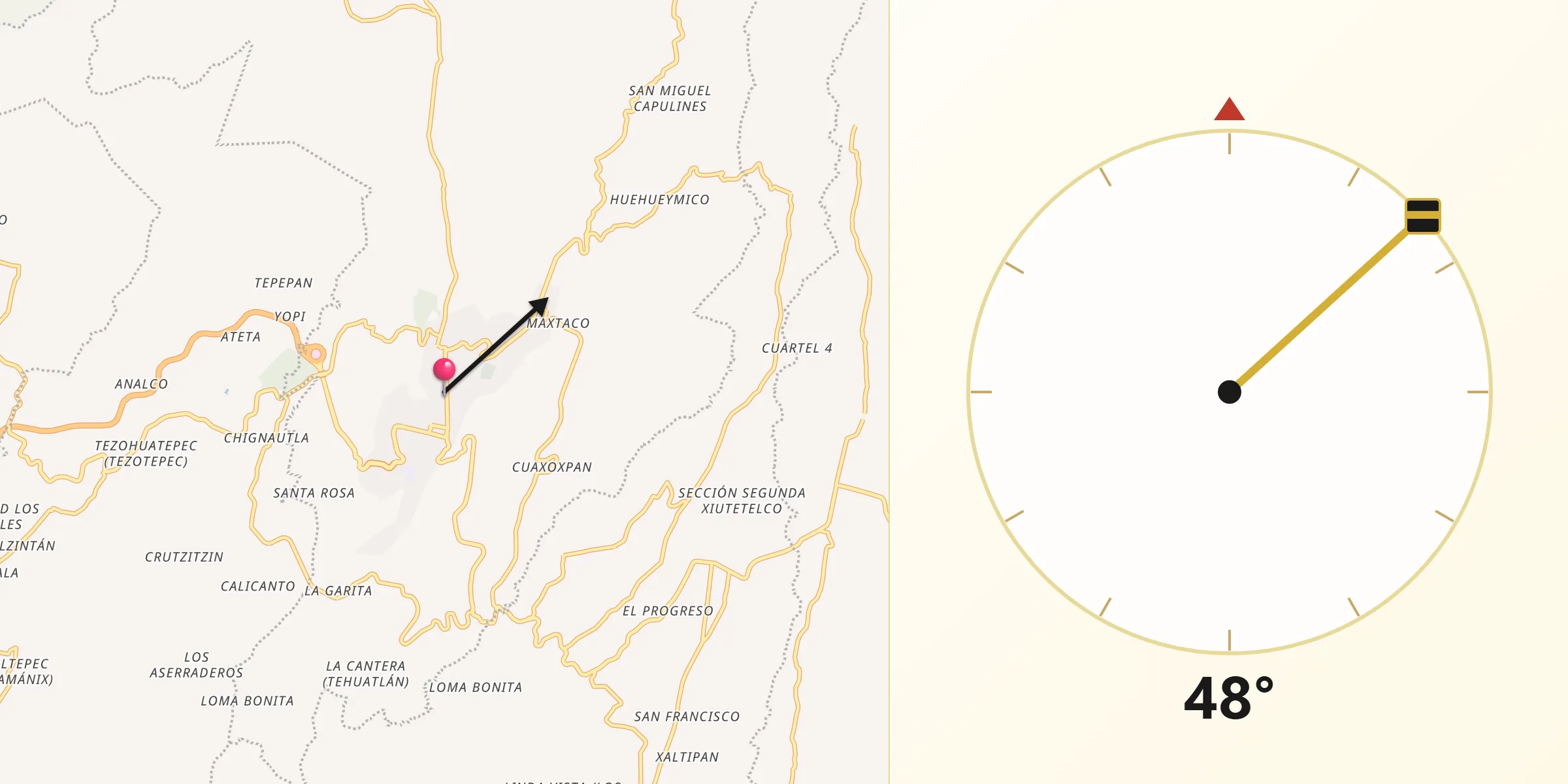 Dirección de la Qibla desde Teziutlan