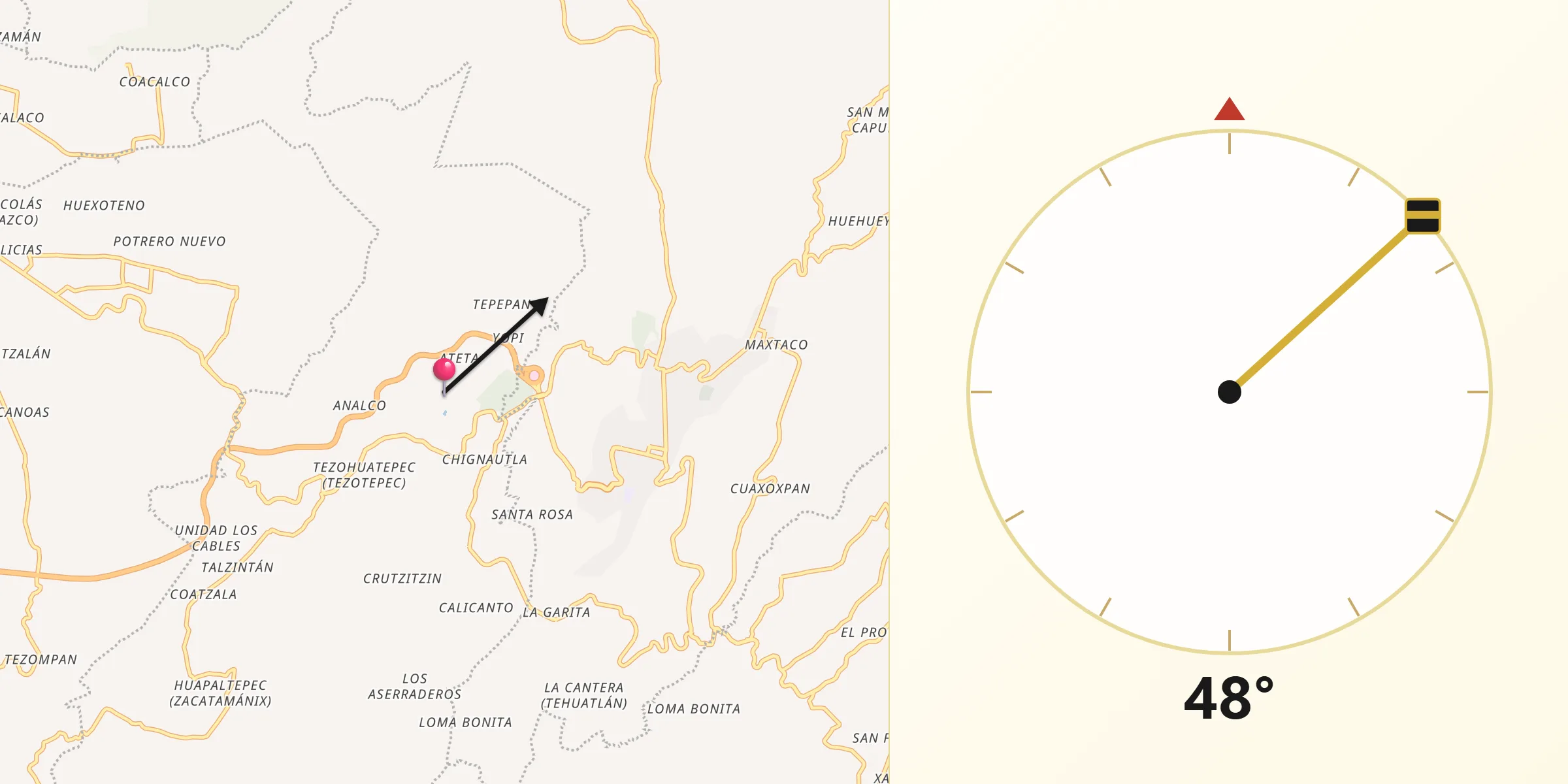 Dirección de la Qibla desde Chinautla
