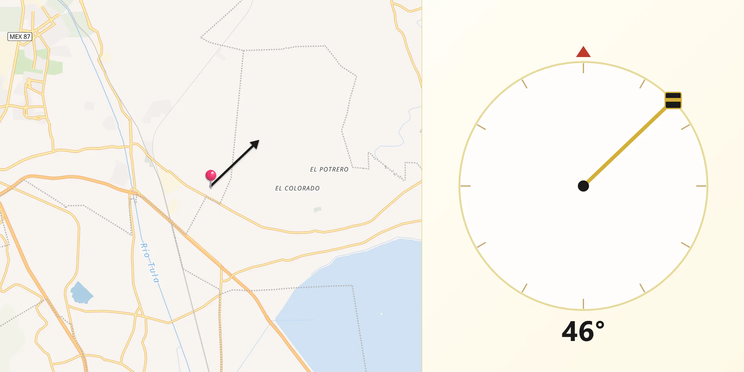 Dirección de la Qibla desde Ex-hacienda de Xalpa