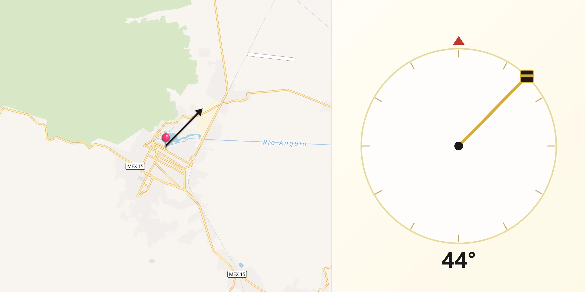 Dirección de la Qibla desde Zacapu