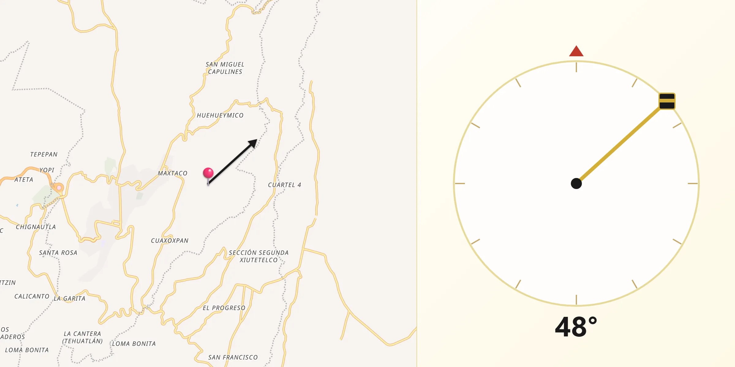 Dirección de la Qibla desde Ixtlahuaca