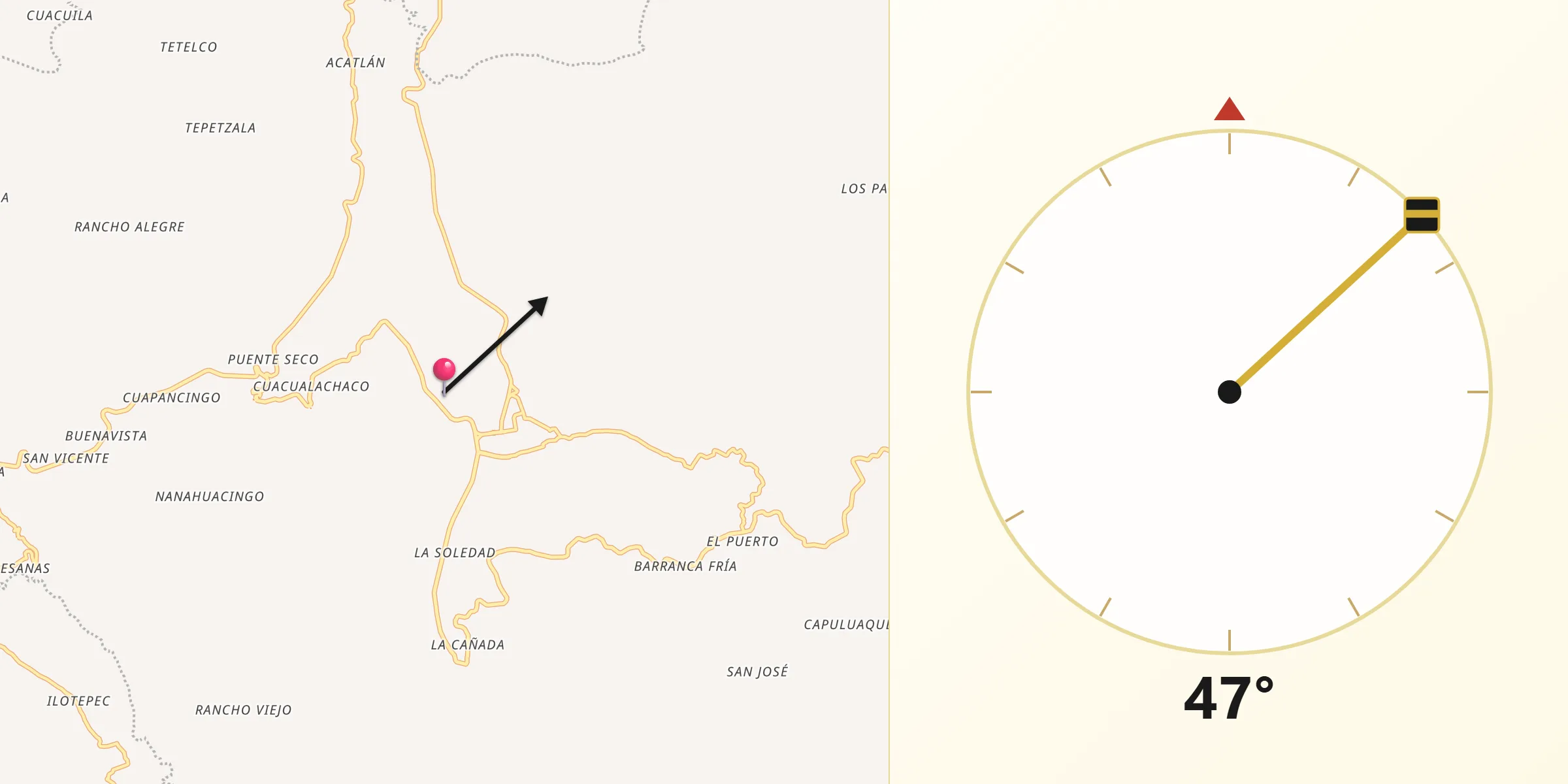 Dirección de la Qibla desde Zoyatitla