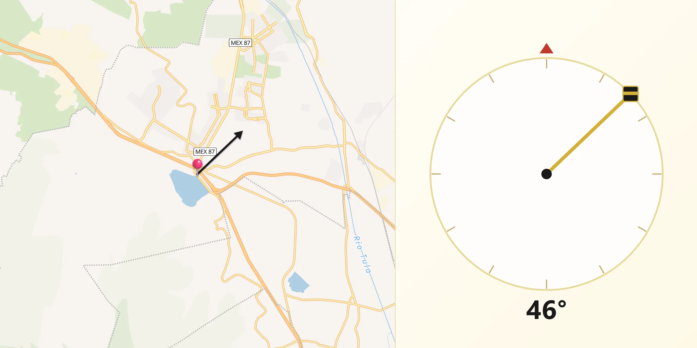 Dirección de la Qibla desde Jorobas