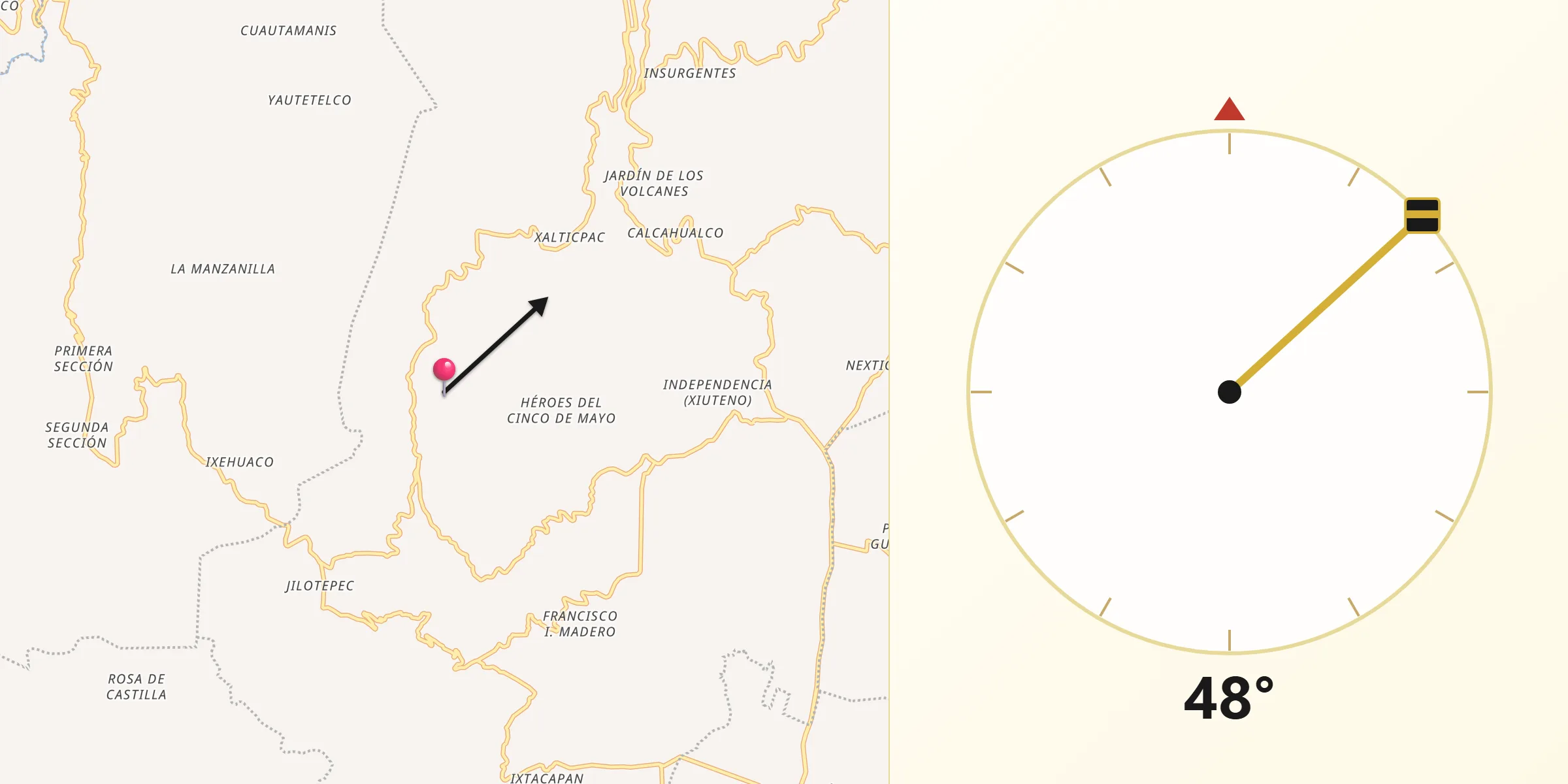 Dirección de la Qibla desde Las Lomas