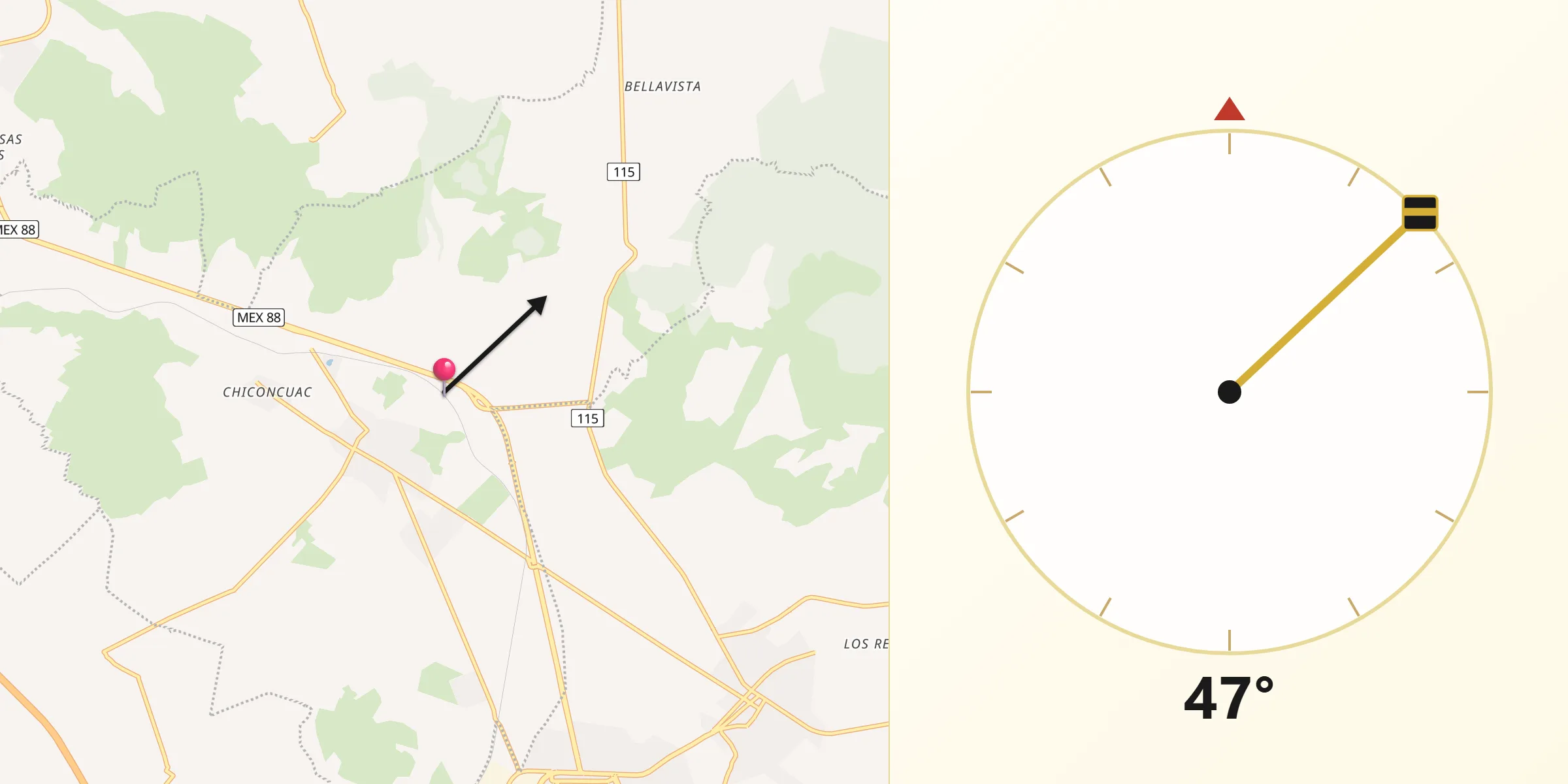 Dirección de la Qibla desde Tlanalapa