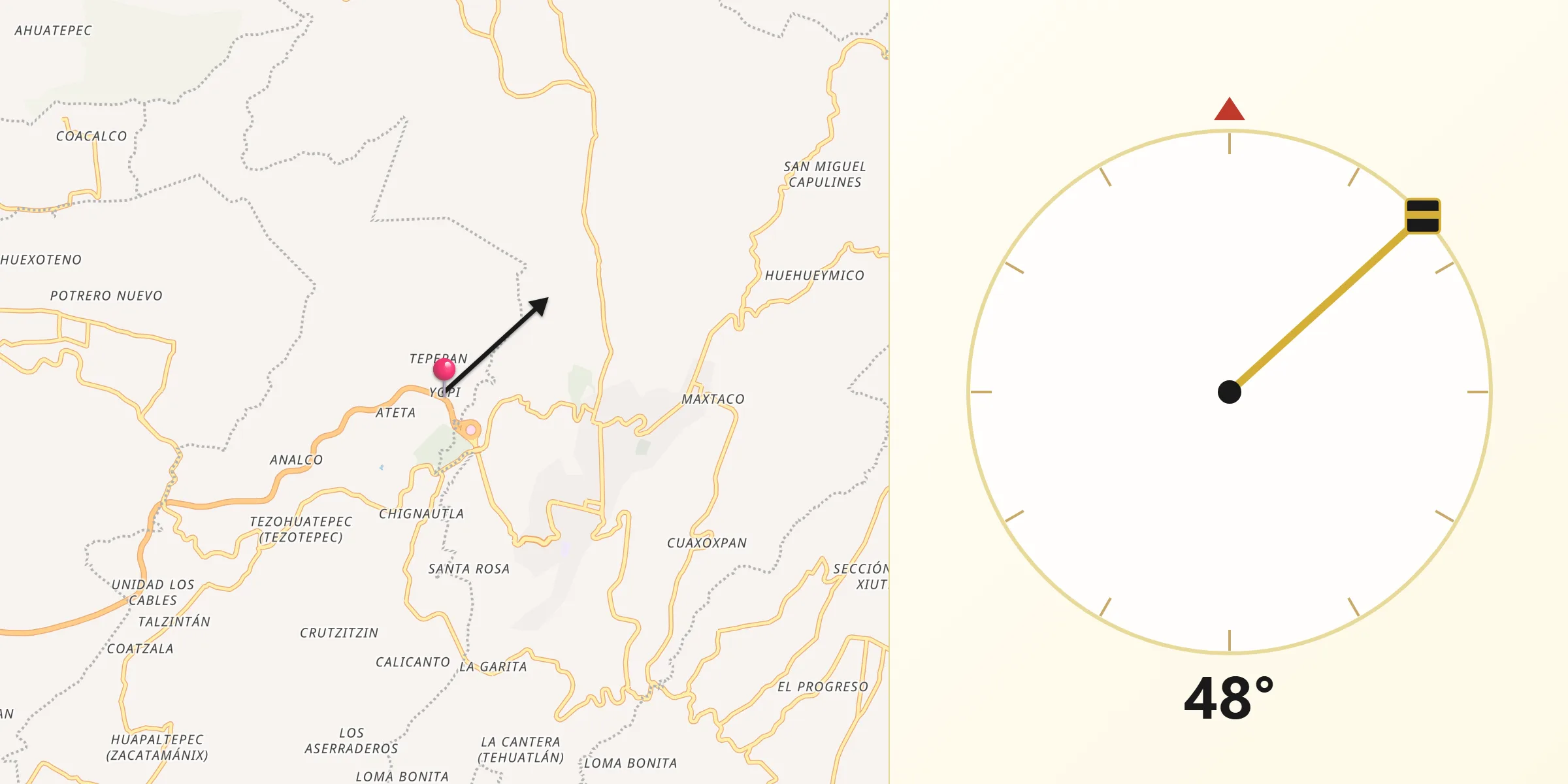 Dirección de la Qibla desde Yopi