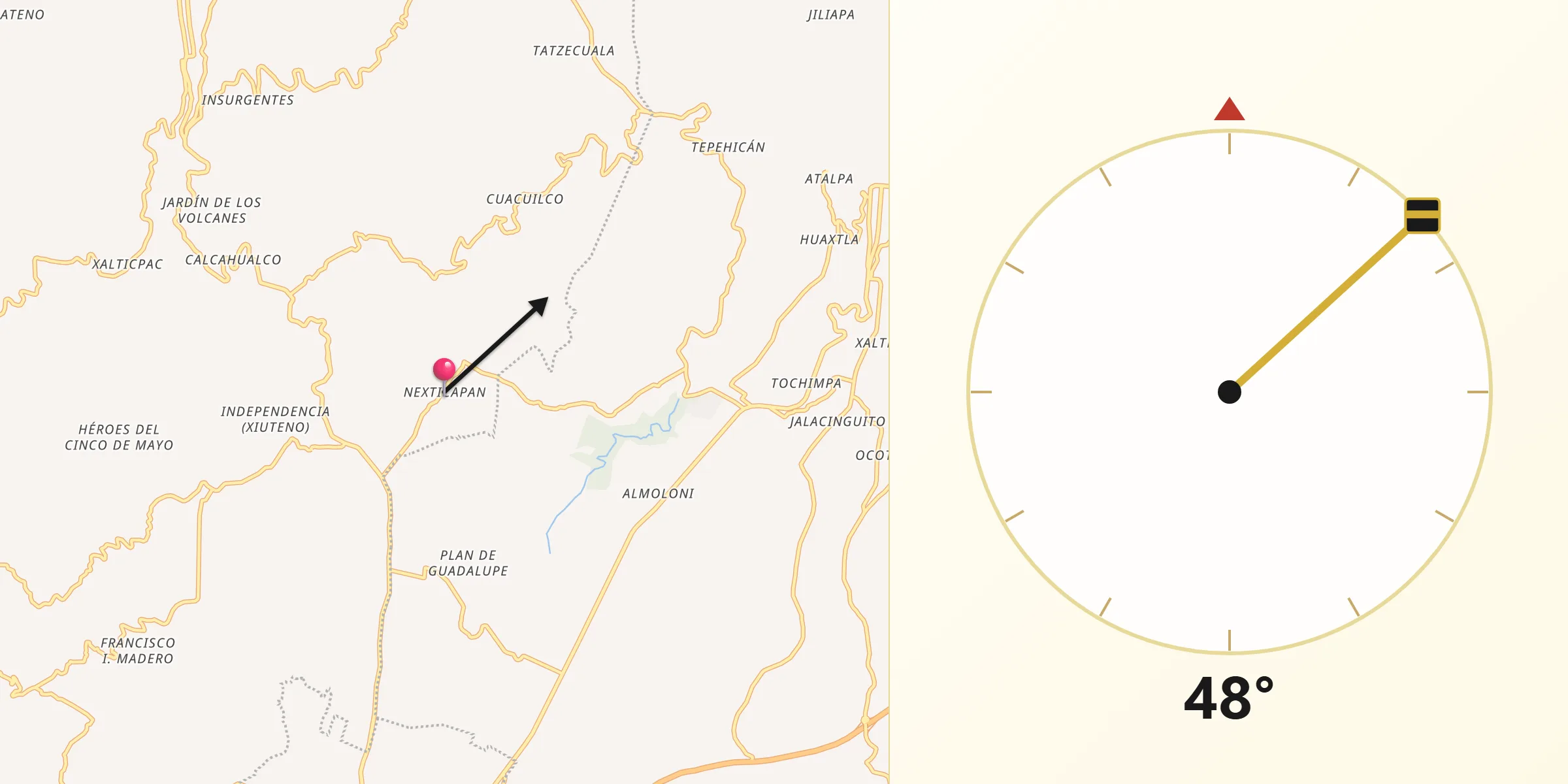 Dirección de la Qibla desde Nexticapan