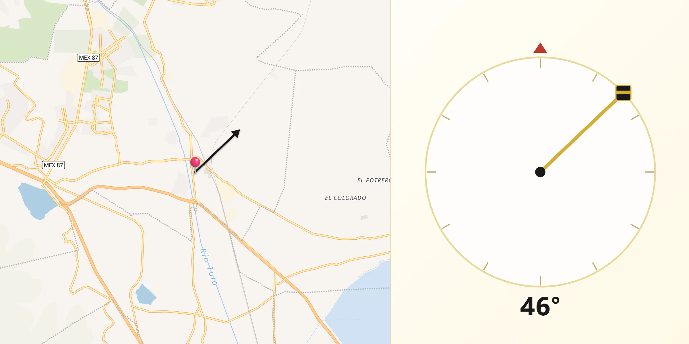 Dirección de la Qibla desde Huehuetoca