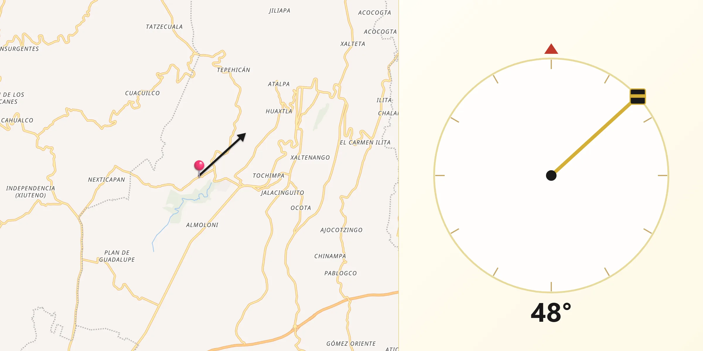Dirección de la Qibla desde Tatauzoquico