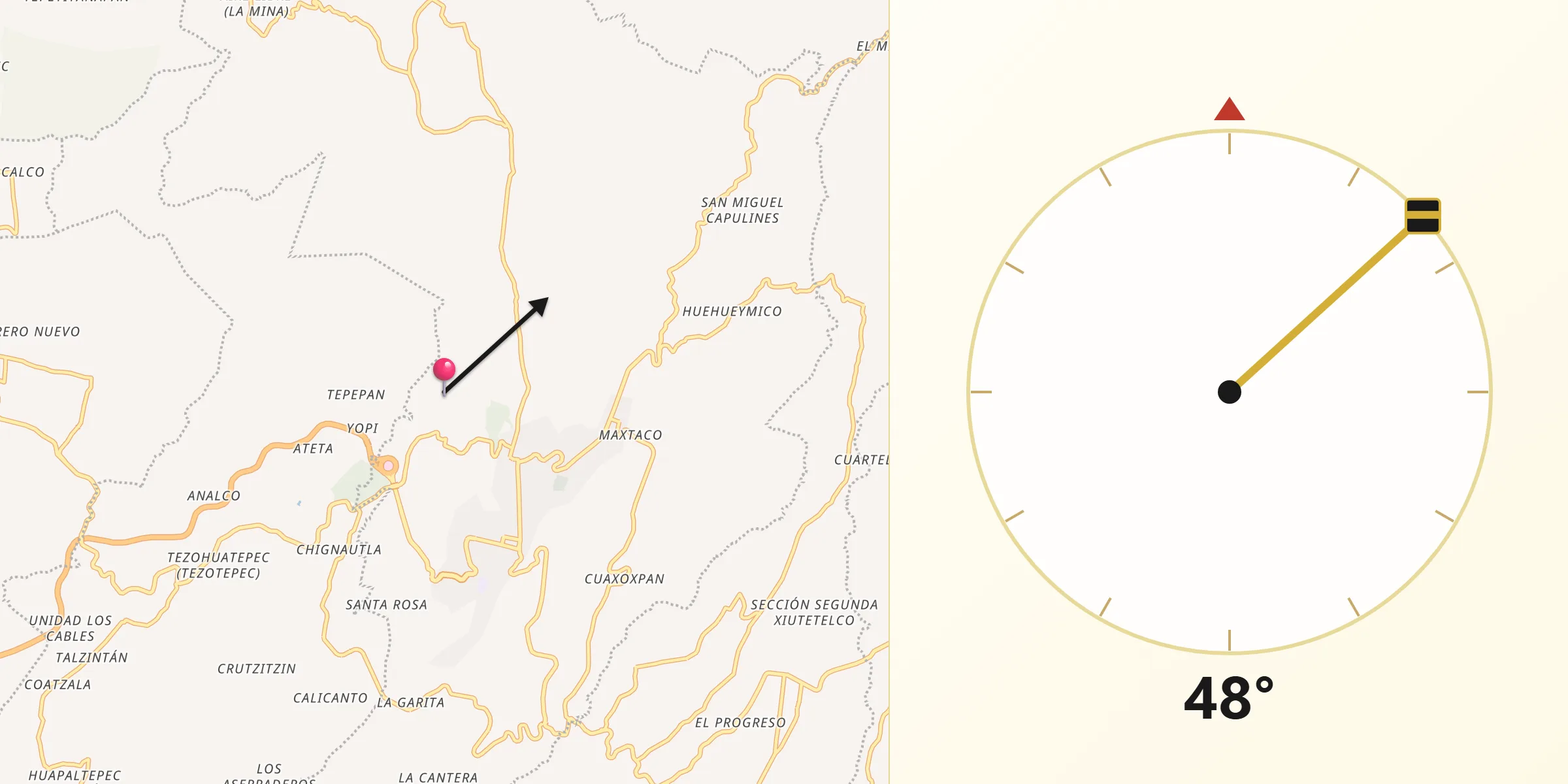 Dirección de la Qibla desde Xoloateno