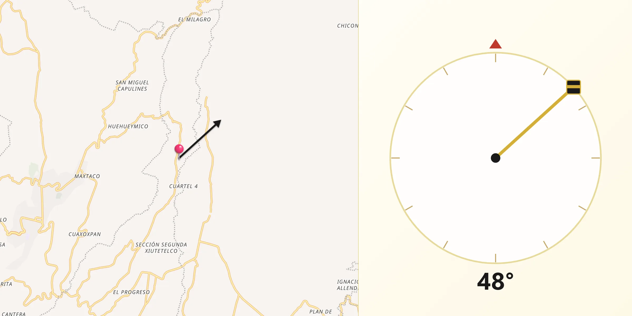 Dirección de la Qibla desde San Salvador (Naranjillo)