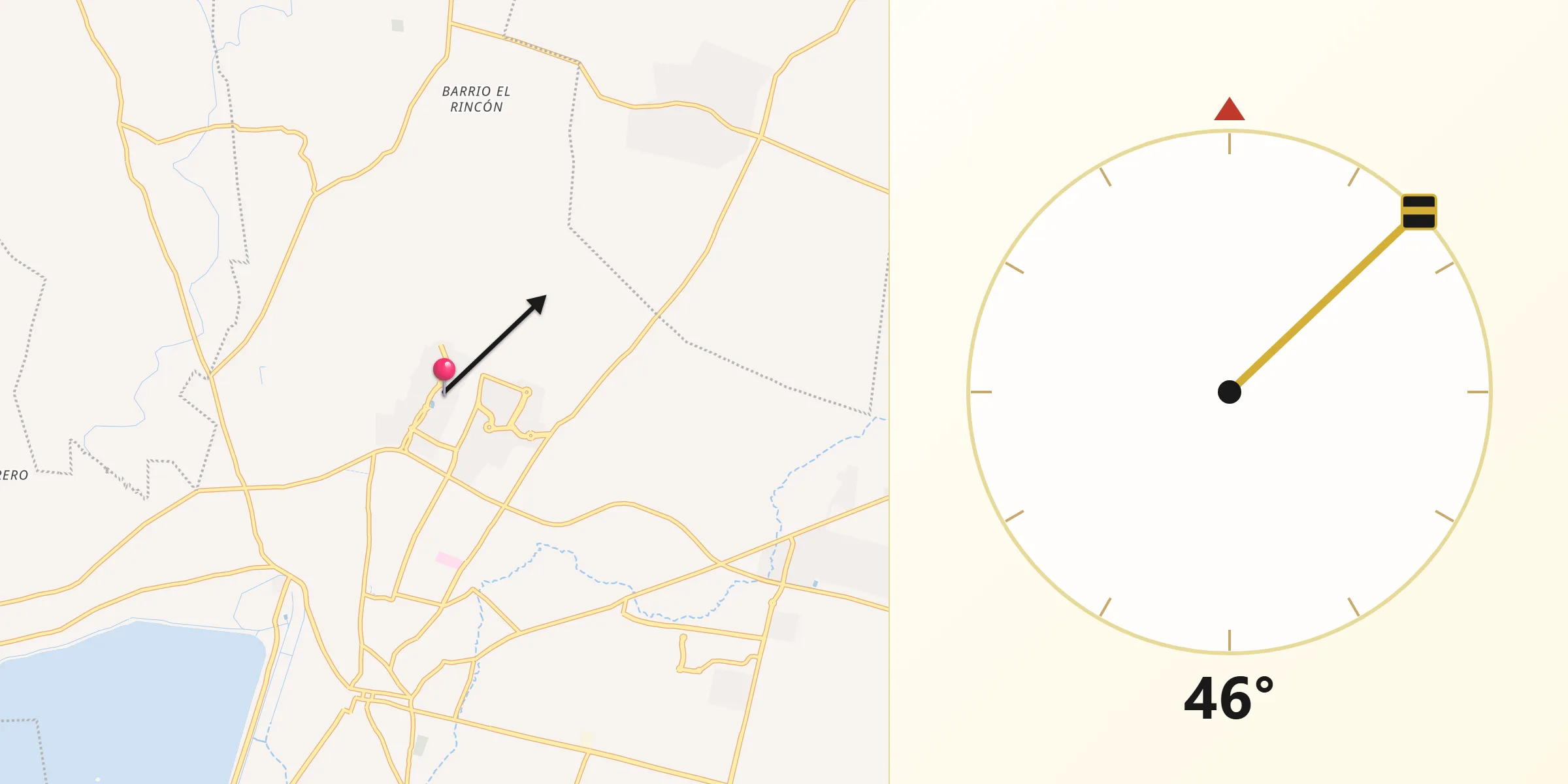 Dirección de la Qibla desde Villas de la Laguna