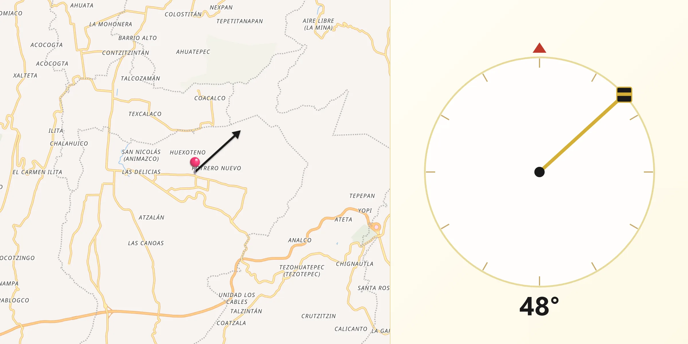 Dirección de la Qibla desde Tacopan
