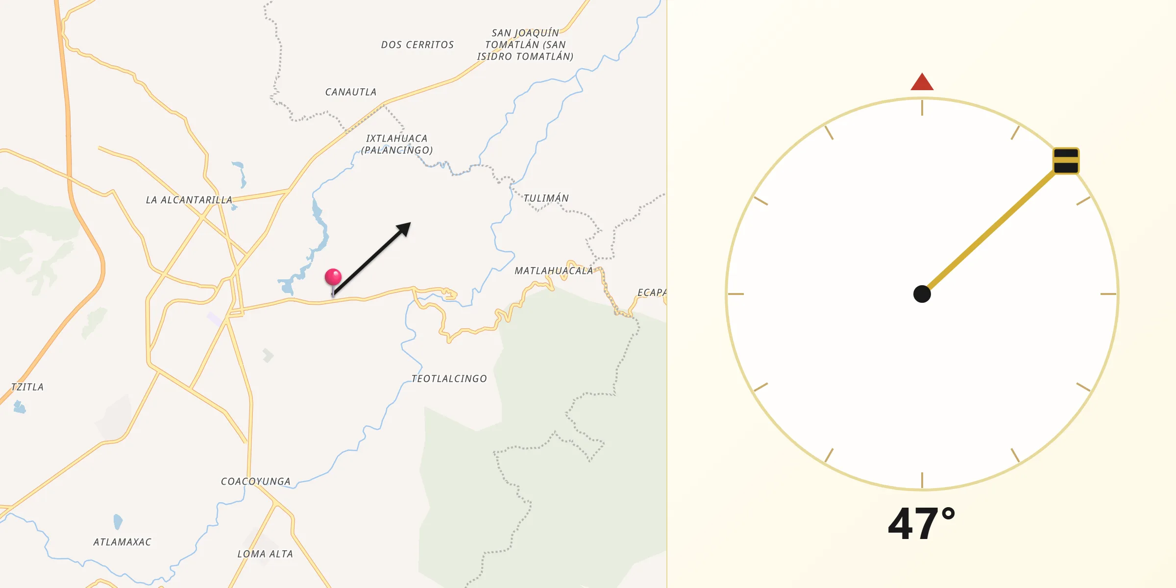 Dirección de la Qibla desde Ixtlahuaca Barrio