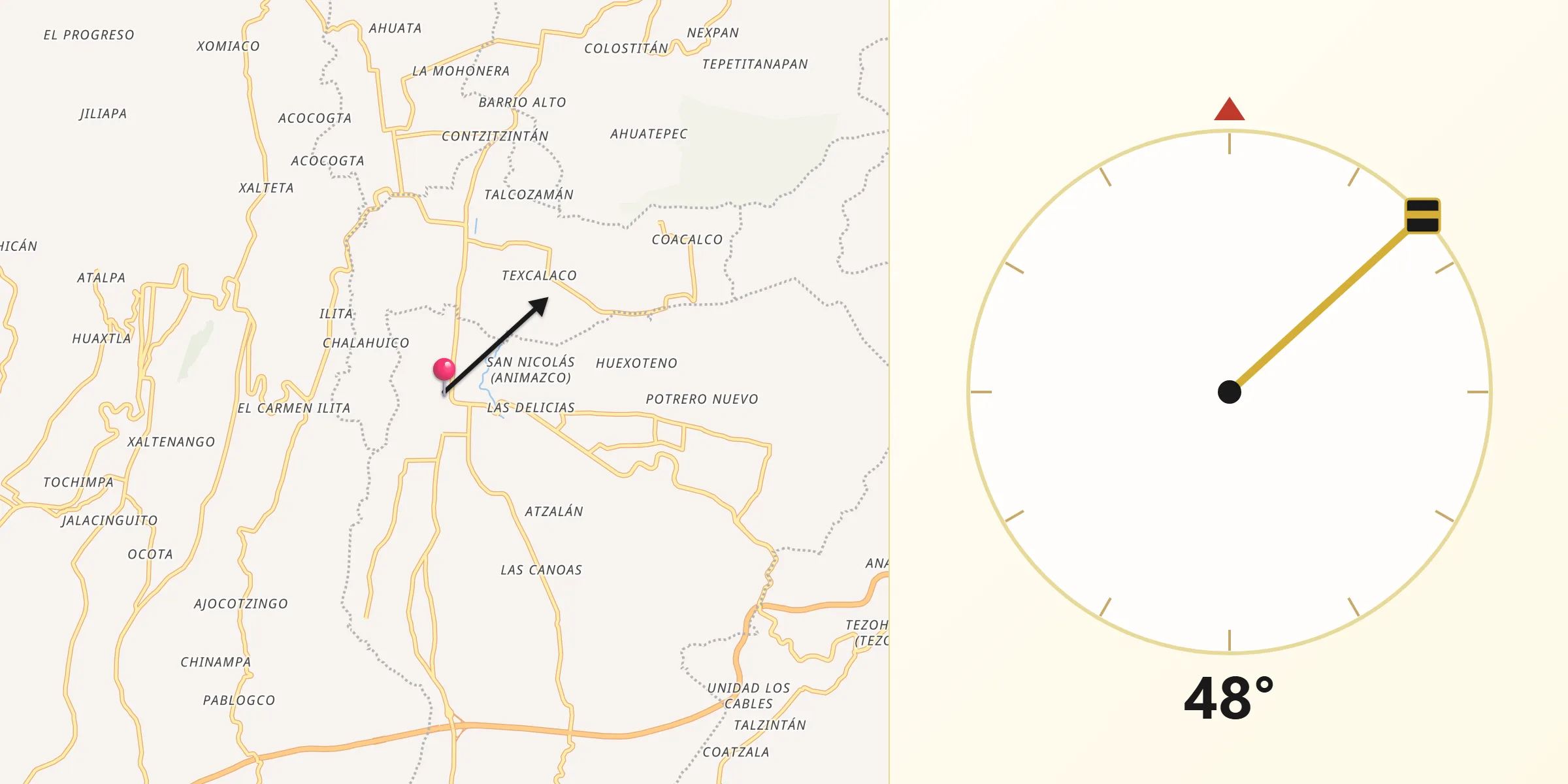 Dirección de la Qibla desde Atempan