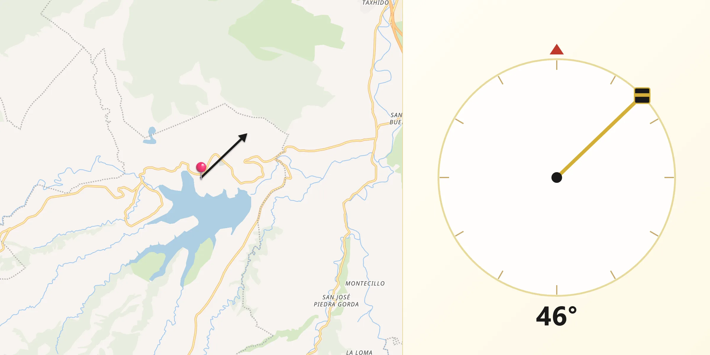 Dirección de la Qibla desde San Luis Taxhimay
