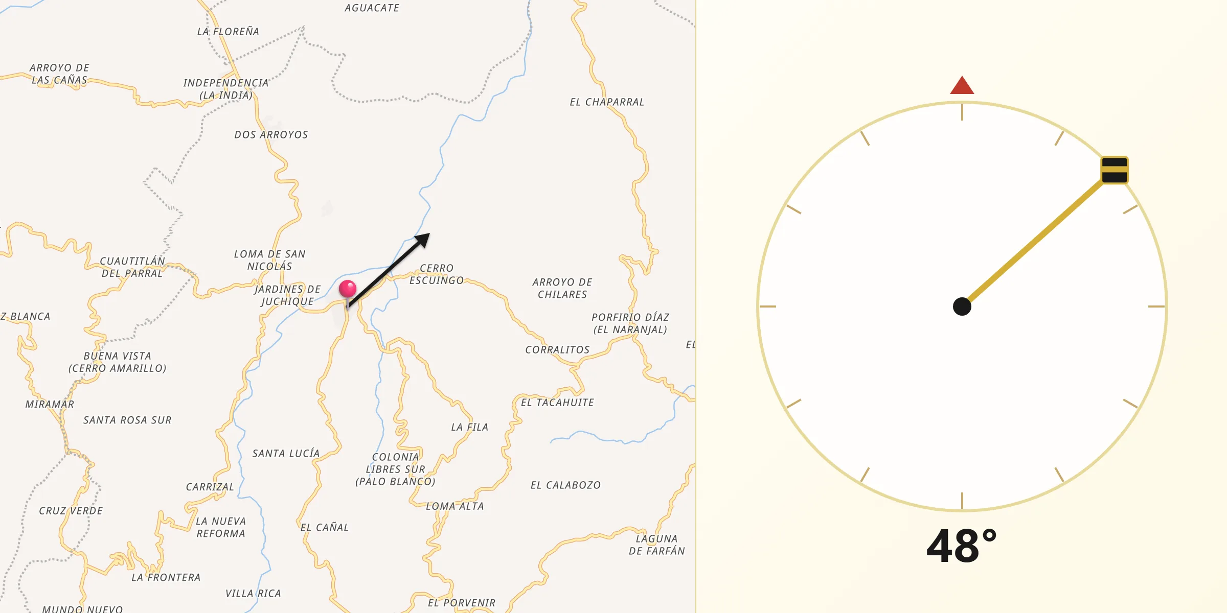 Dirección de la Qibla desde Juchique de Ferrer