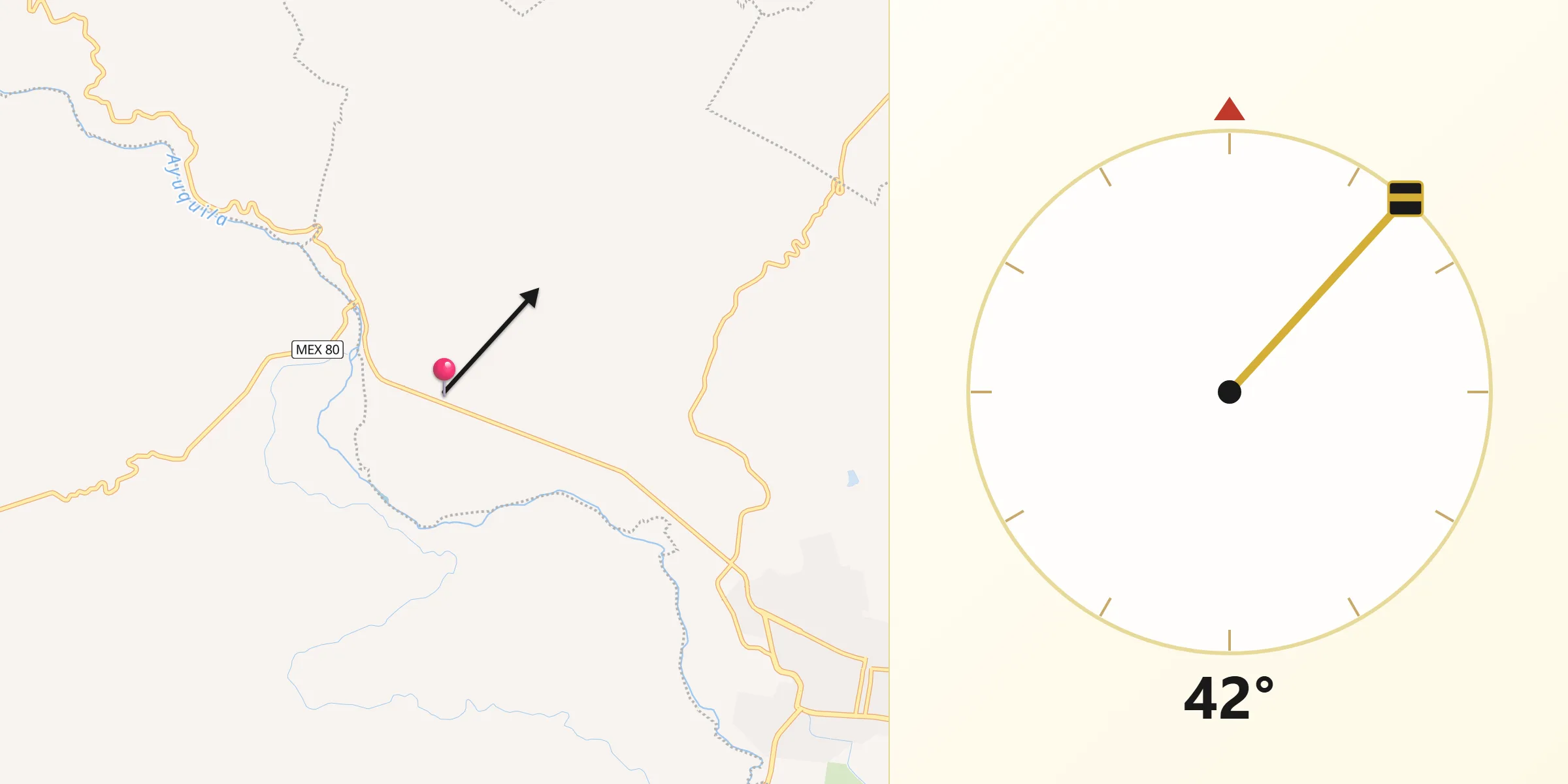Dirección de la Qibla desde Ayuquila
